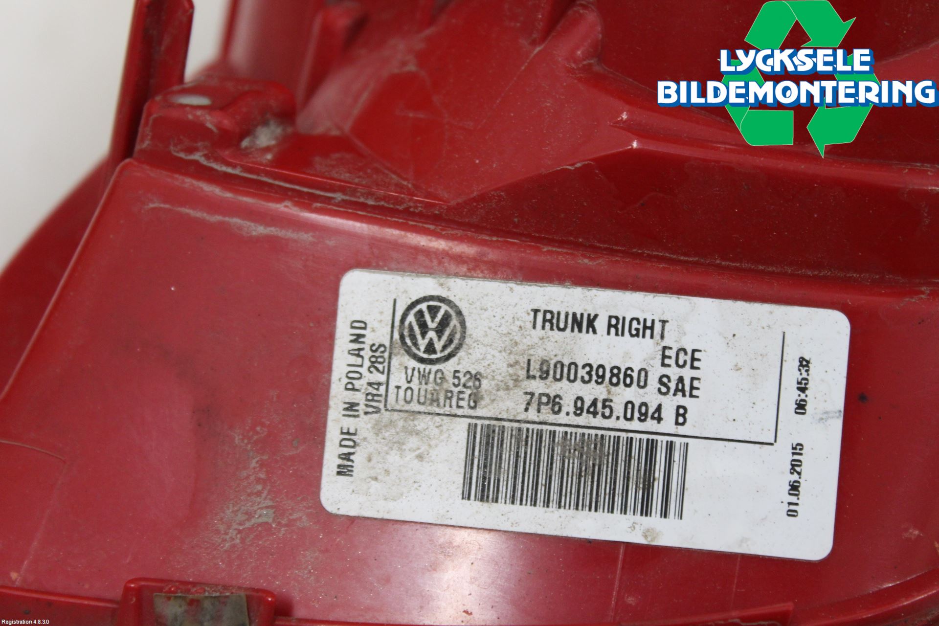 Volkswagen VW TOUAREG 7P 11-18 Bakljus Lucka Hö