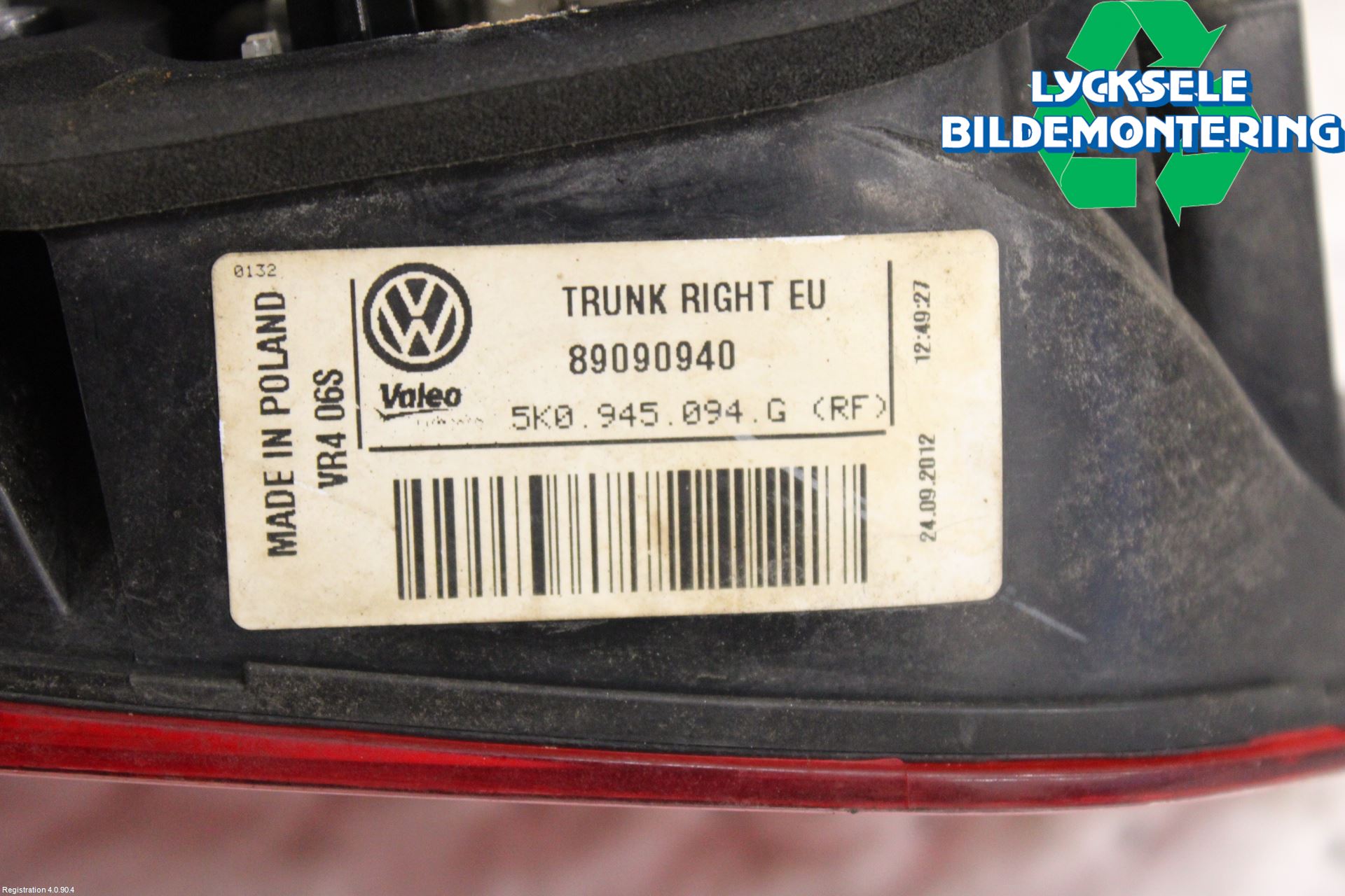 Volkswagen VW GOLF VI 09-13 Bakljus Lucka Hö