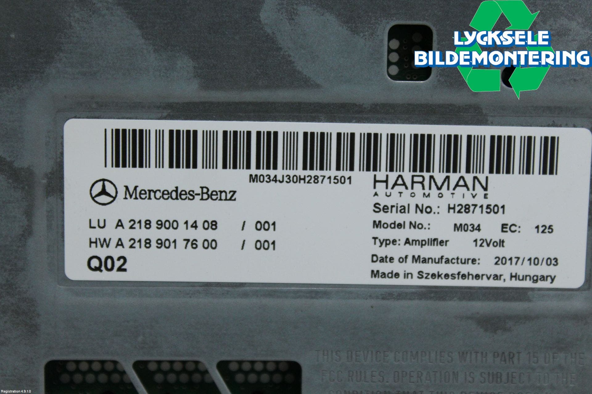 Mercedes-Benz MB CLA-KLASS (C117/X117) 13-19 Radio-Stereo Förstärkare