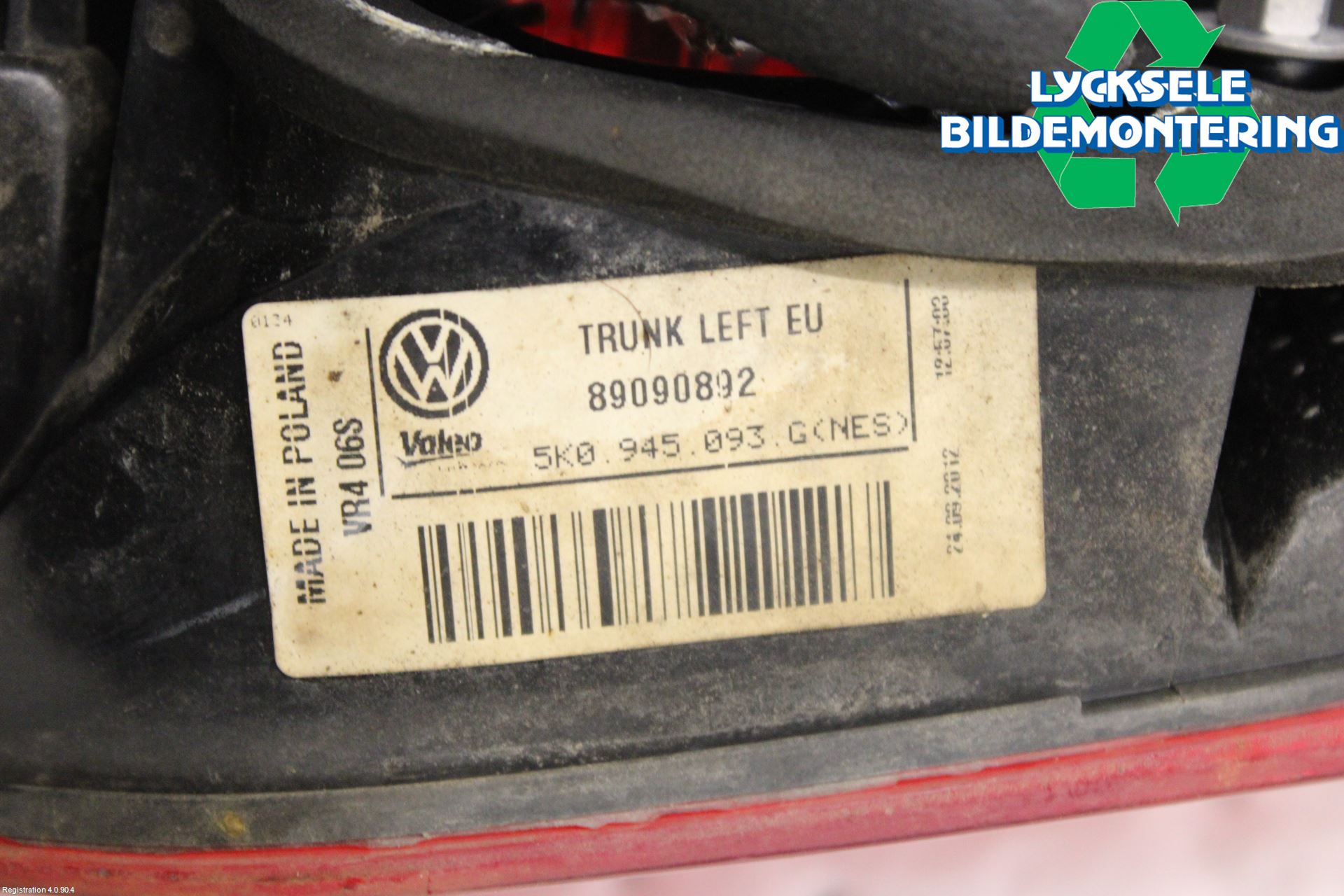 Volkswagen VW GOLF VI 09-13 Bakljus Lucka Vä