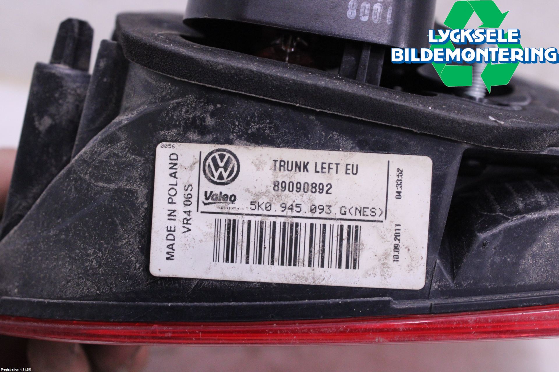 Volkswagen VW GOLF VI 09-13 Bakljus Lucka Vä