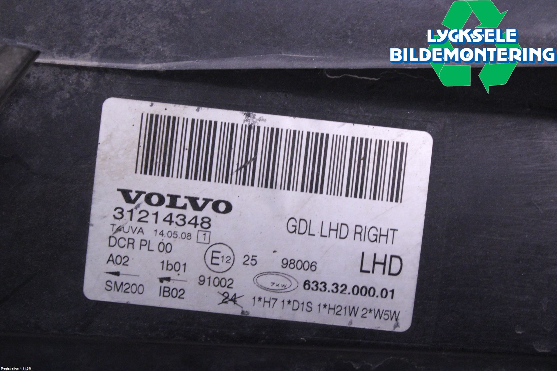 Volvo V70 08-13 Strålkastare Höger