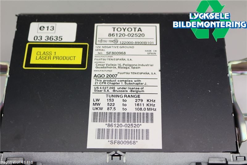 Toyota AURIS 07-09 Cd Radio - Multimediapanel