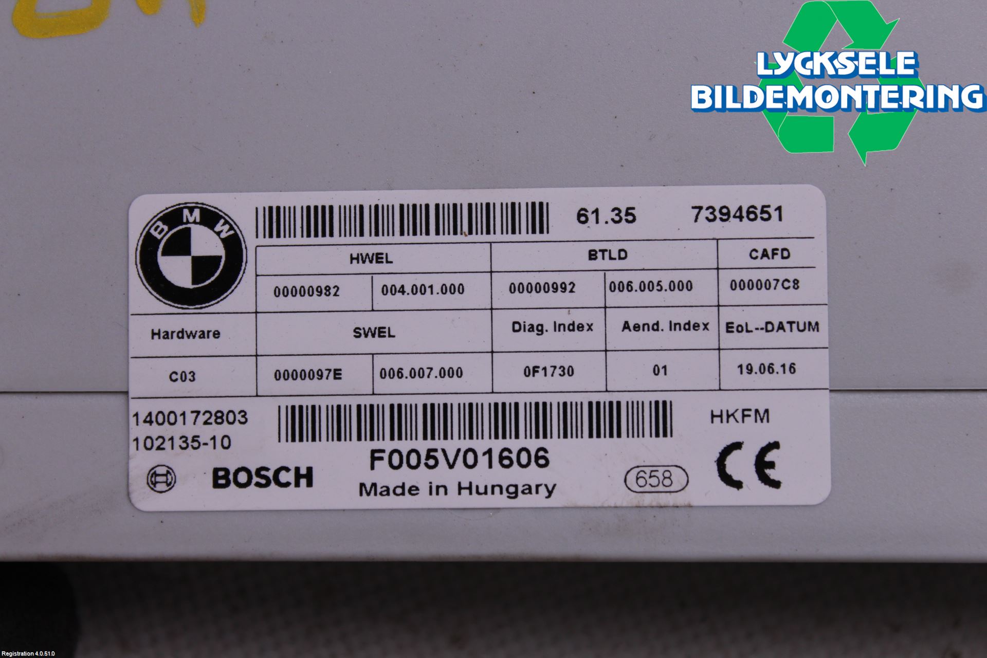 BMW 5 F10/F11/F18 09-17 Styrenhet Övrigt