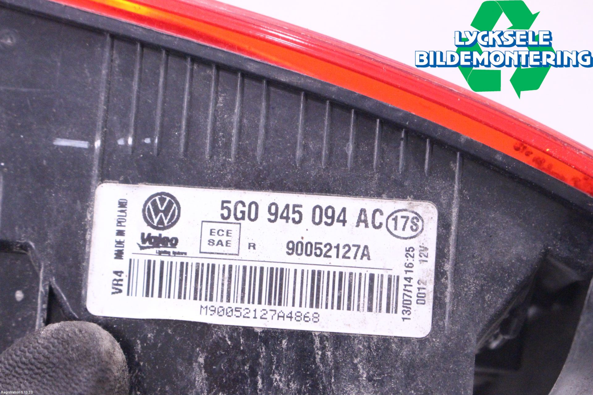 Volkswagen VW GOLF / E-GOLF VII 13-20 Bakljus Vänster