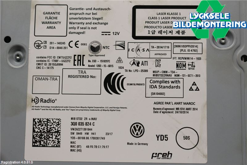 Volkswagen VW GOLF / E-GOLF VII 13-20 Cd Radio - Multimediapanel
