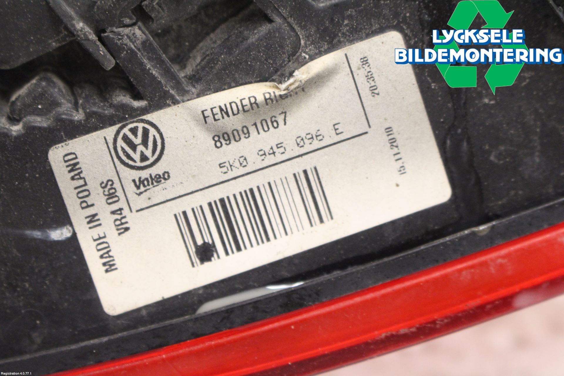 Volkswagen VW GOLF VI 09-13 Bakljus Höger