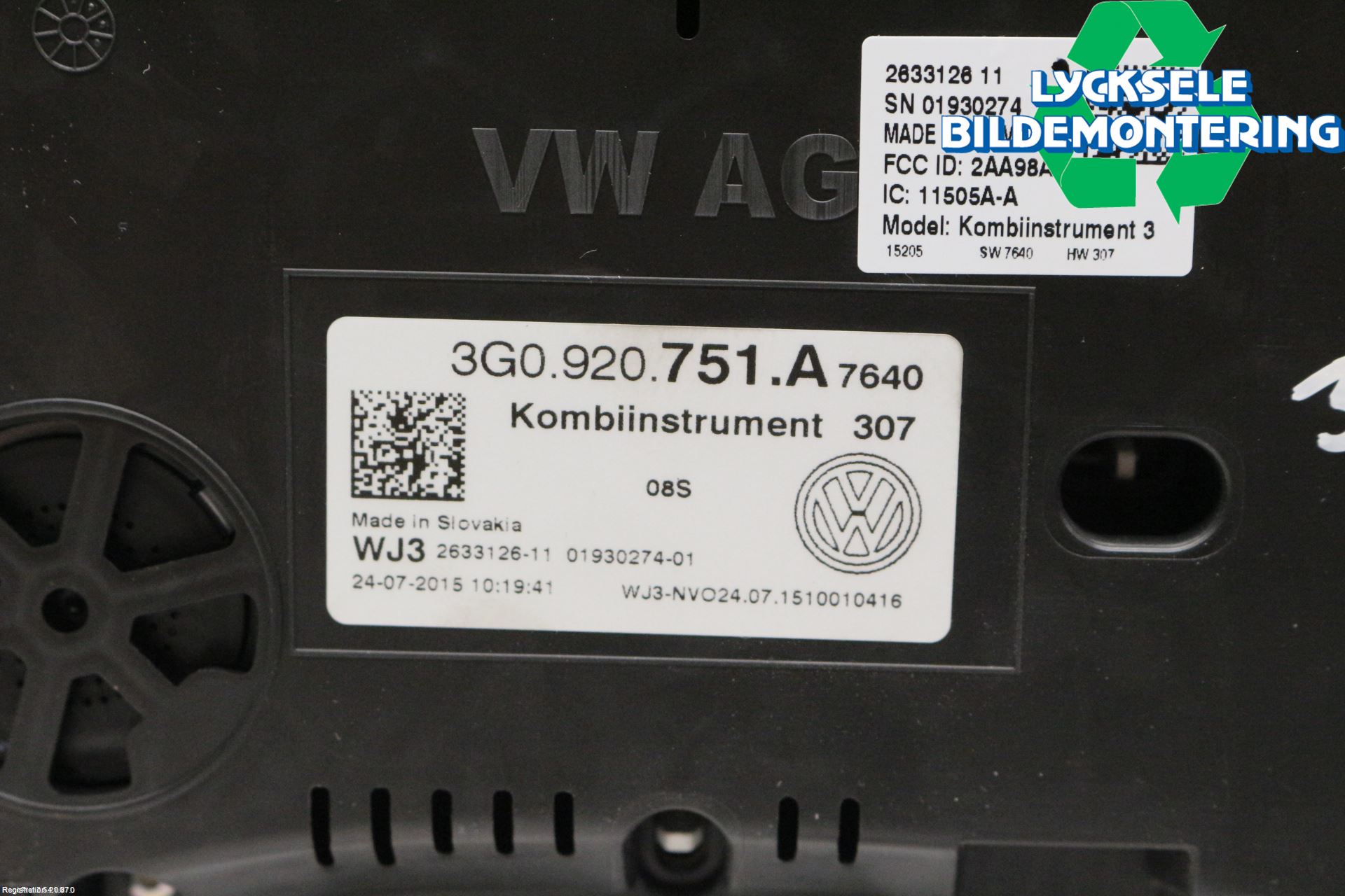 Volkswagen VW PASSAT 15-19 Instrument Komb