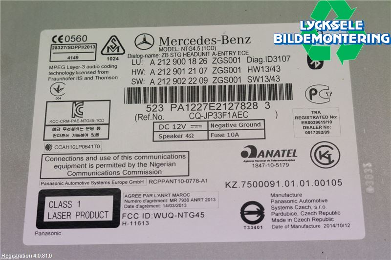 Mercedes-Benz MB E-KLASS (W212) 09-16 Cd Radio - Multimediapanel