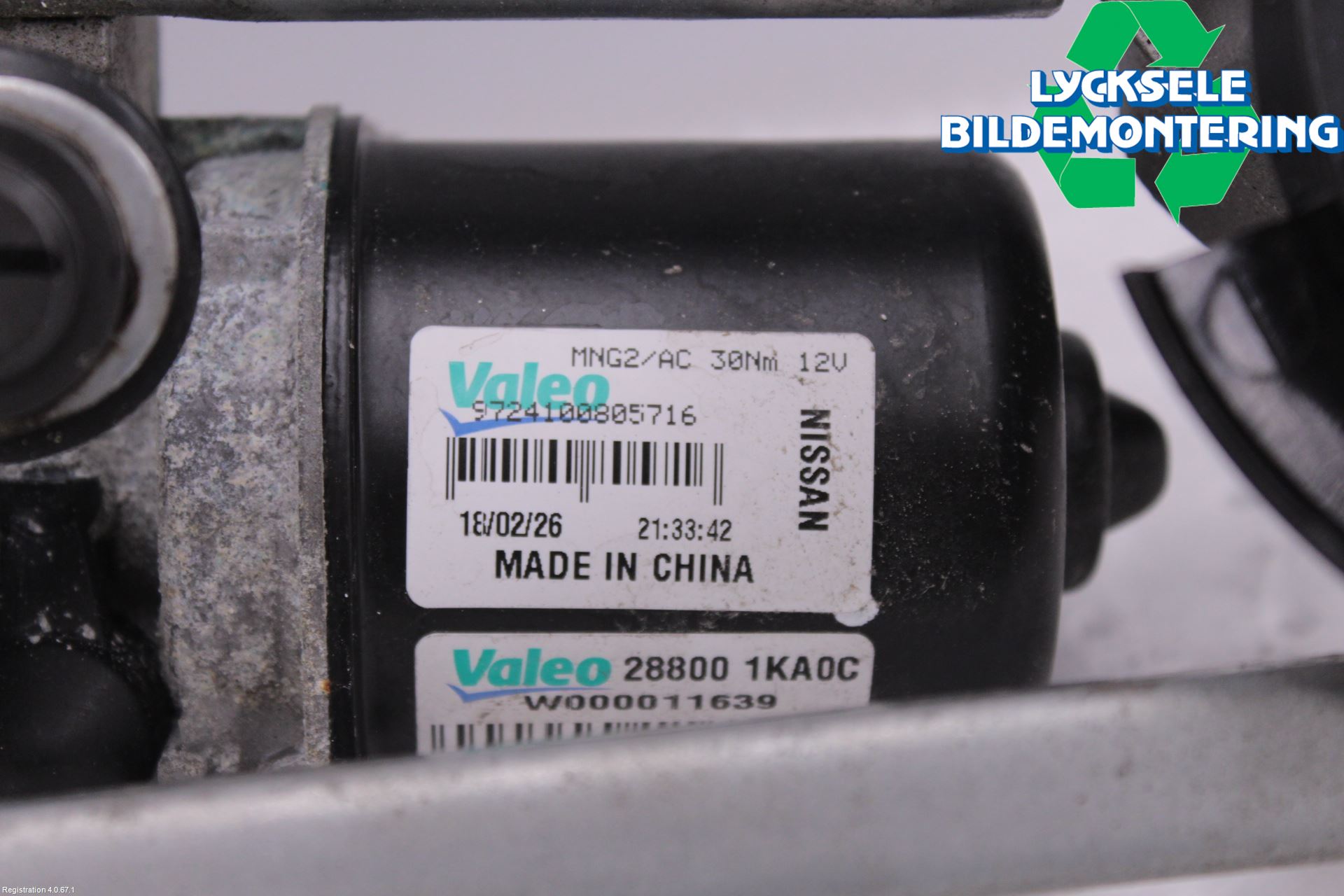 Nissan JUKE 14-19 Torkarmekanism Vindruta