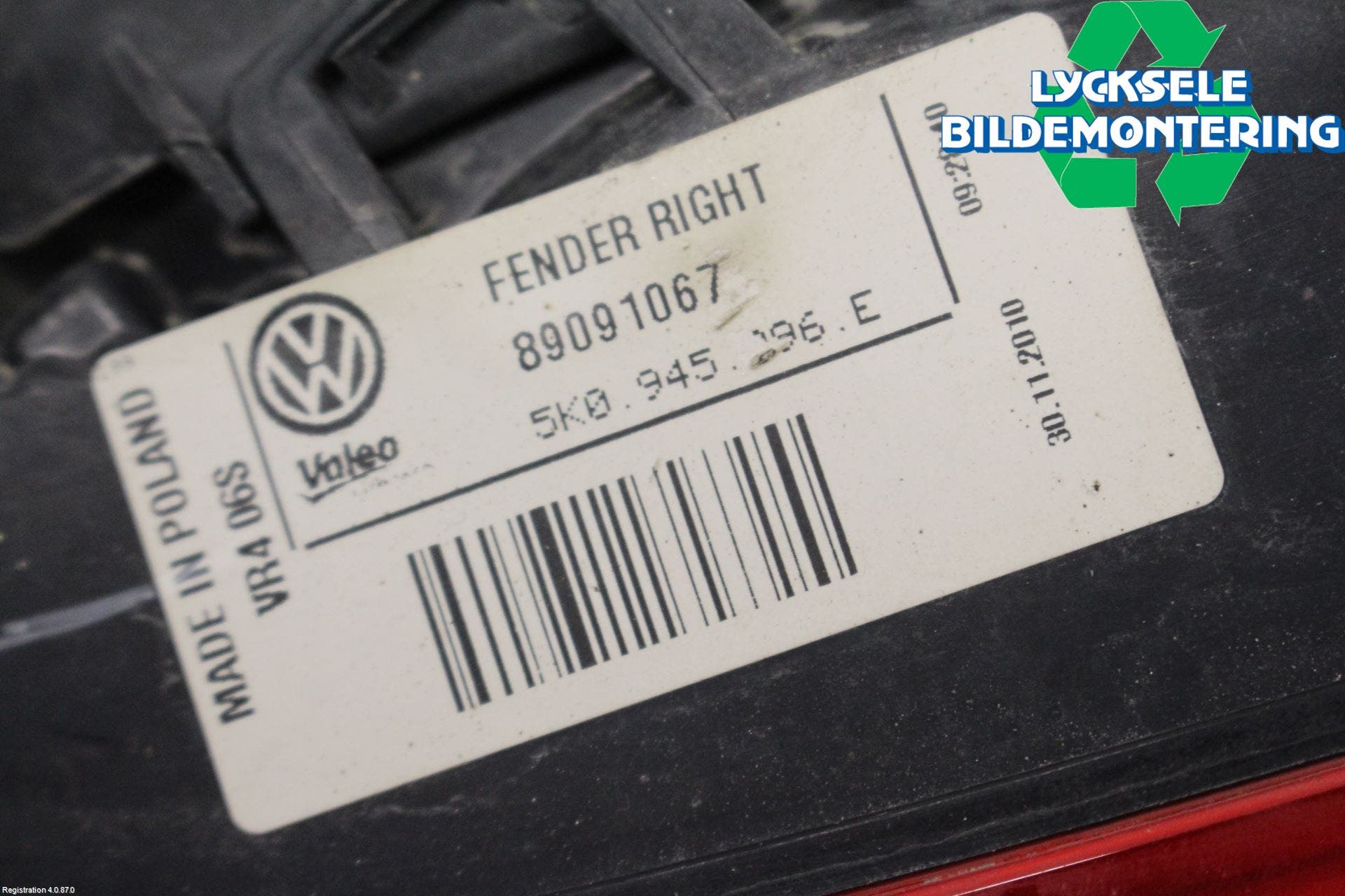 Volkswagen VW GOLF VI 09-13 Bakljus Höger