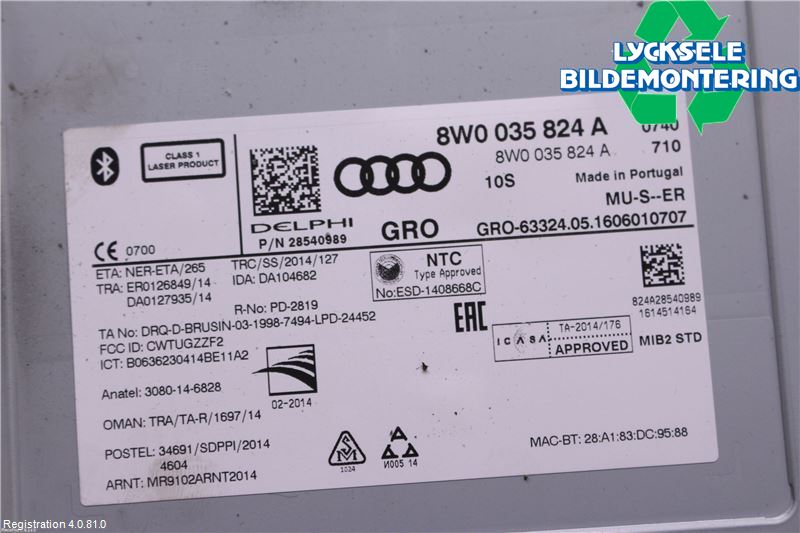 Audi A4/S4 B9 16-19 Cd Radio - Multimediapanel