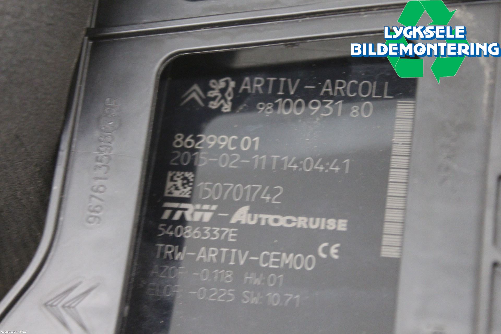 Peugeot 308 14-21 Sensor Aktivt Kollisionsskydd