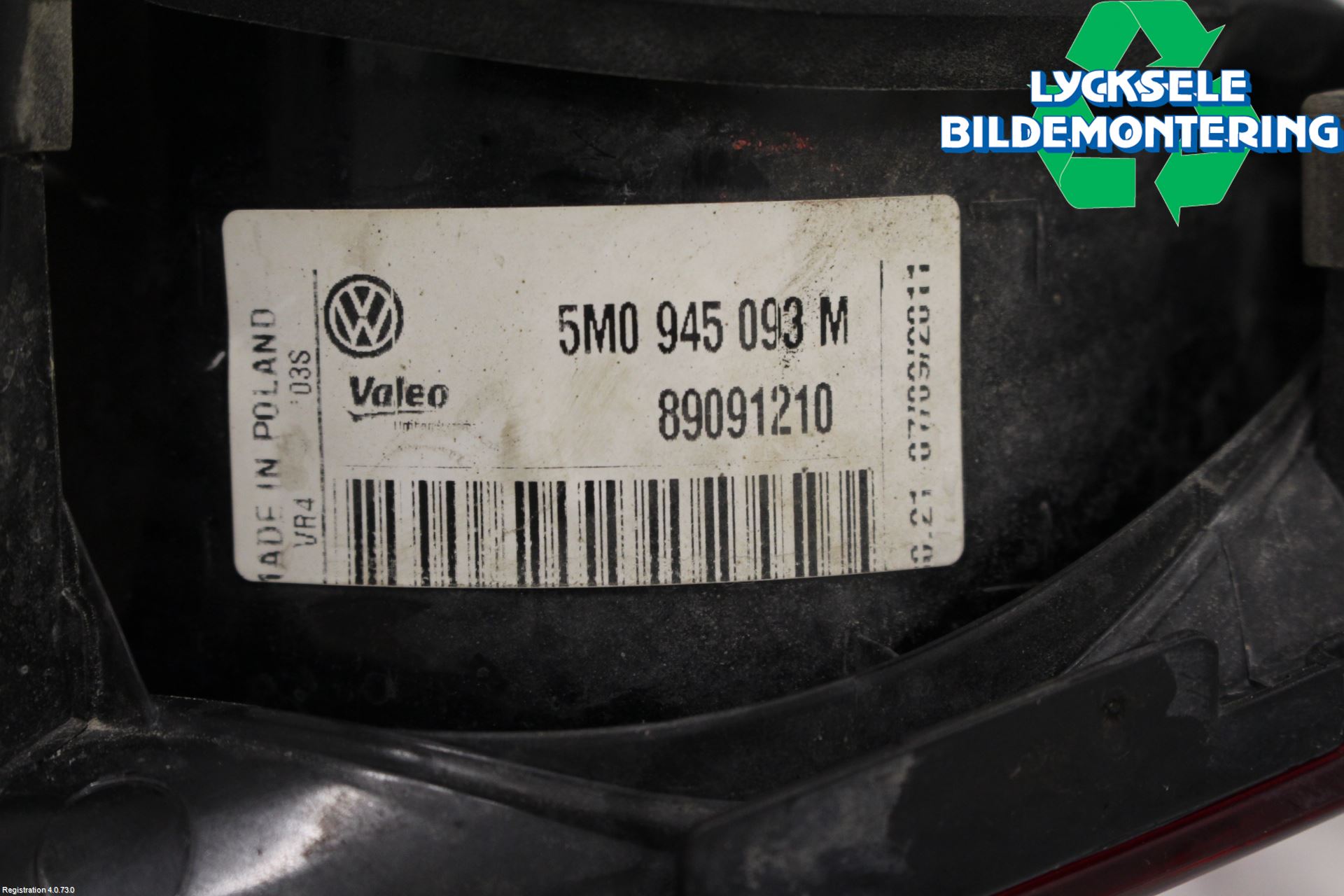 Volkswagen VW GOLF PLUS/CROSS GOLF 04-14 Bakljus Lucka Vä