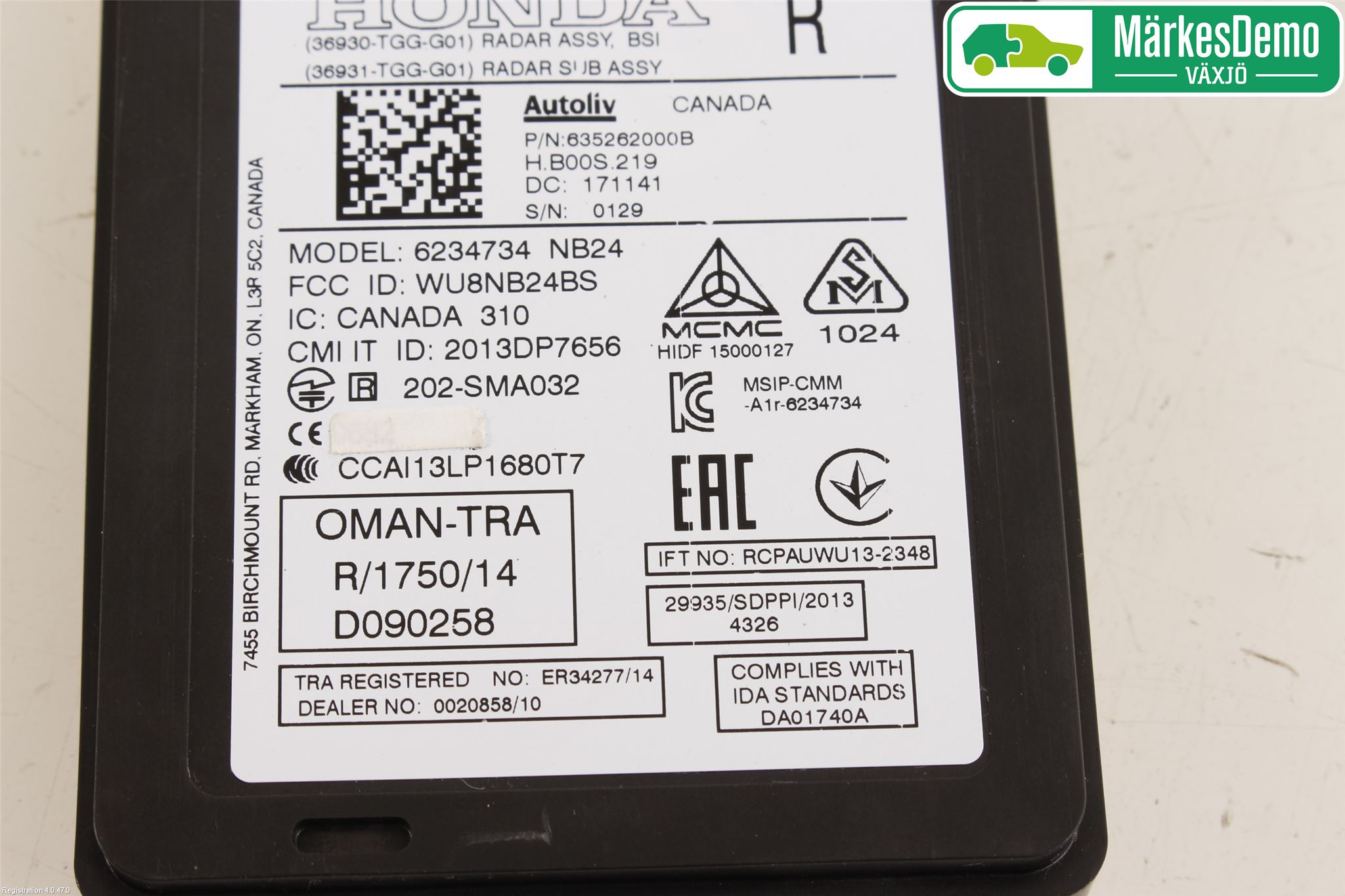 Honda CIVIC 17-22 Sensor Aktivt Kollisionsskydd