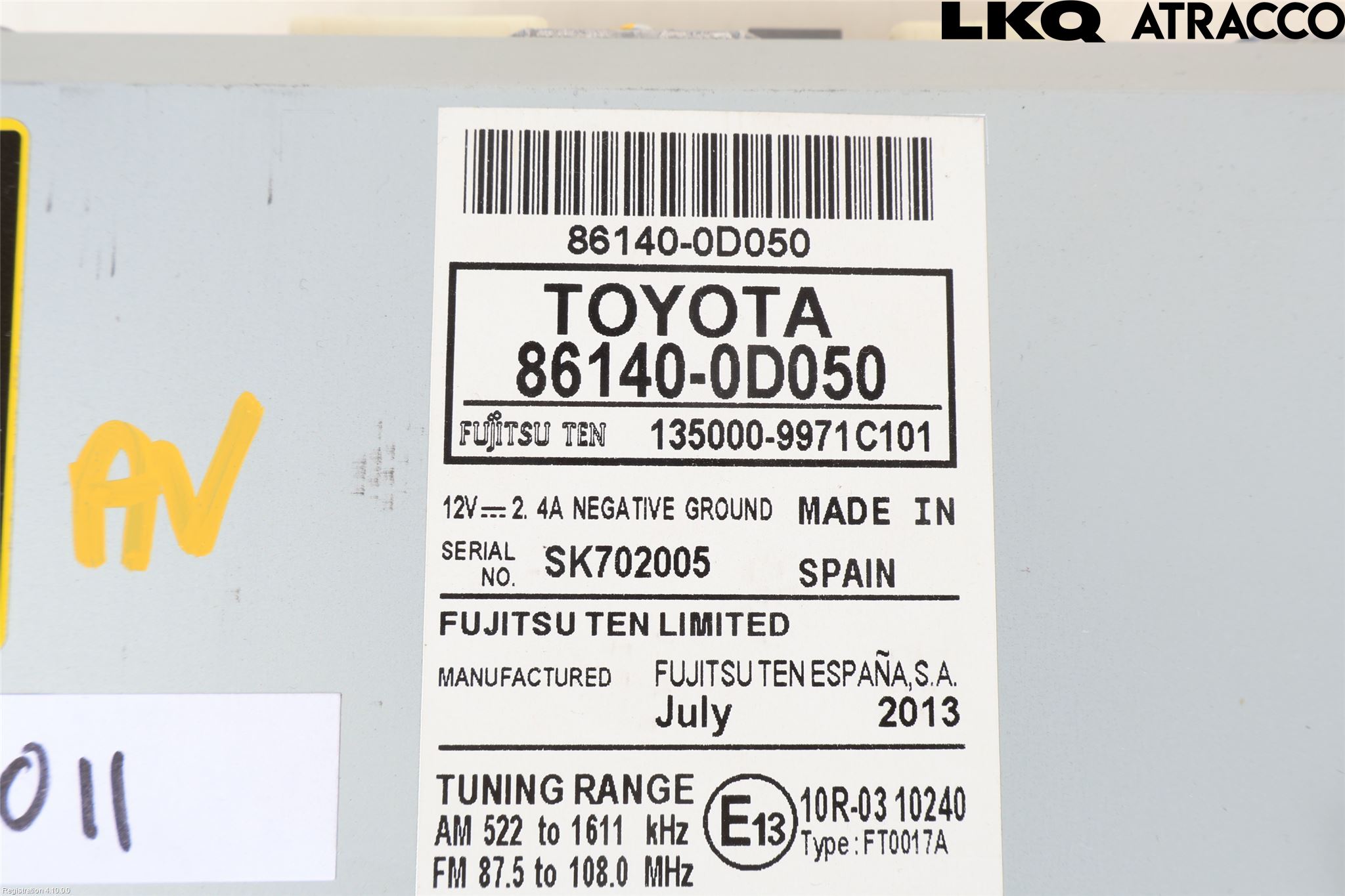 Toyota YARIS XP130 12-14 Cd Radio - Multimediapanel
