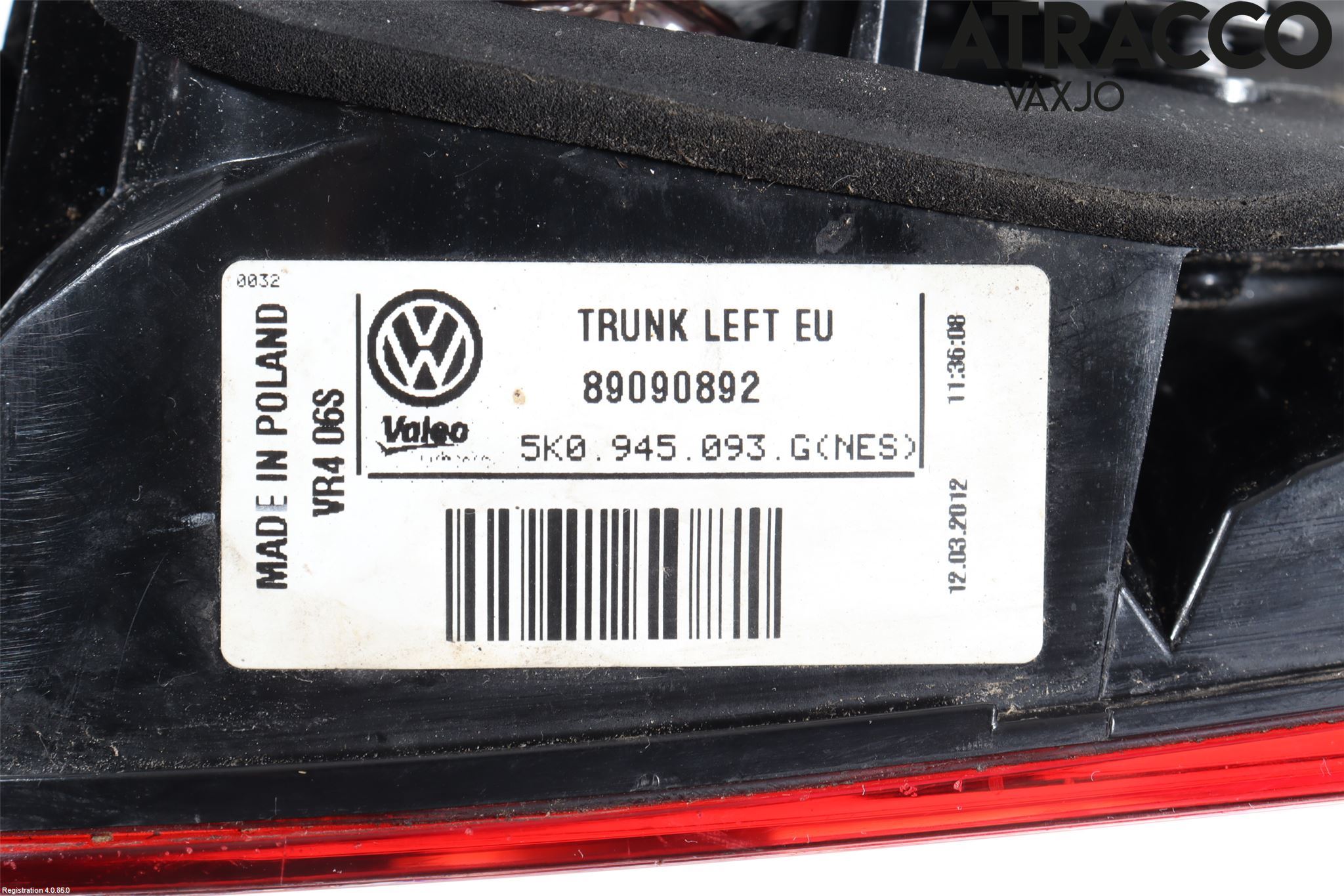 Volkswagen VW GOLF VI 09-13 Bakljus Lucka Vä