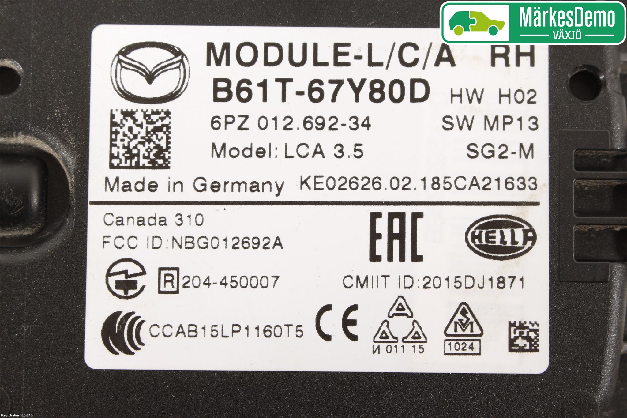 Mazda 3 III 14-19 Sensor Aktivt Kollisionsskydd