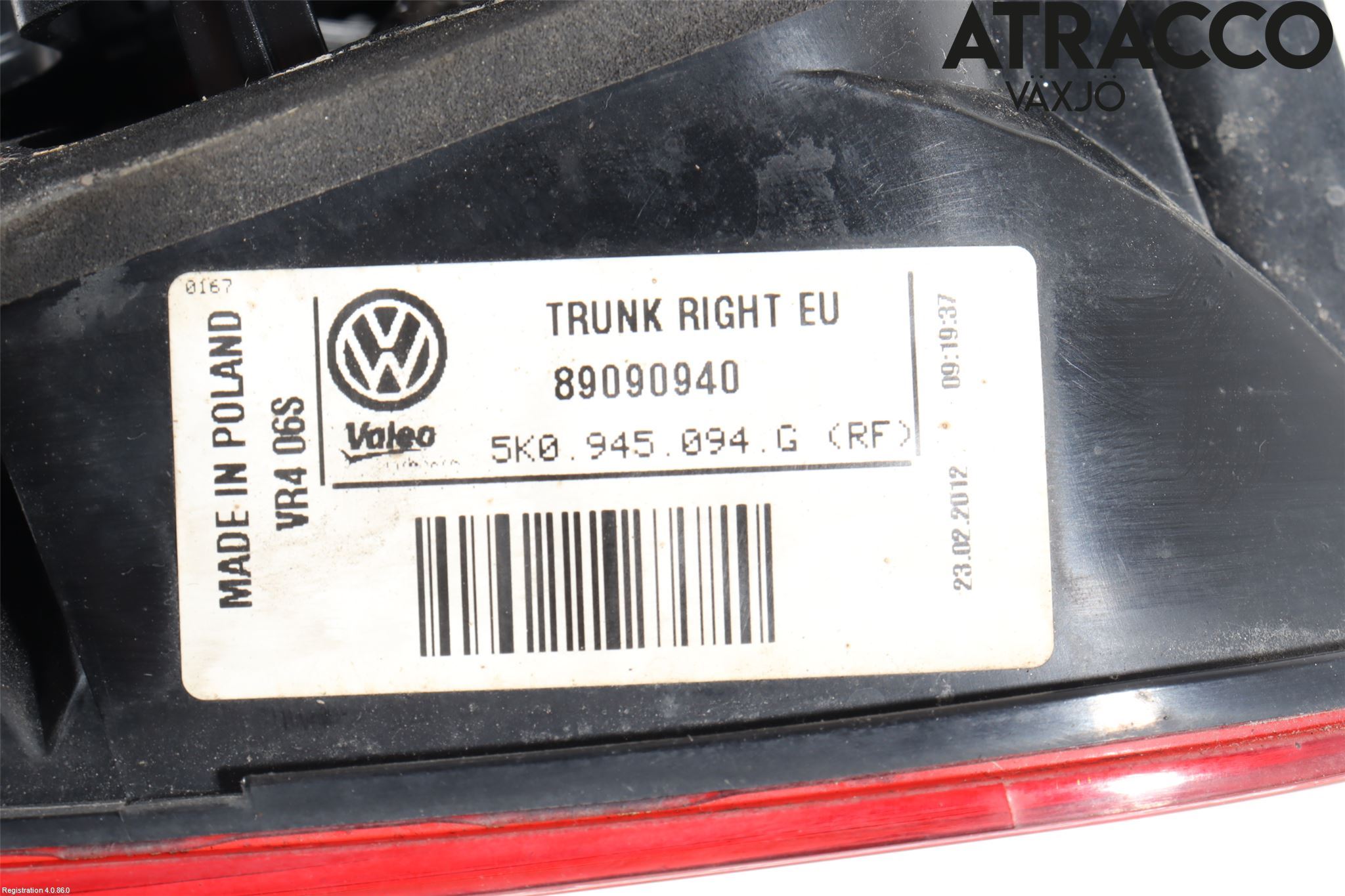 Volkswagen VW GOLF VI 09-13 Bakljus Lucka Hö