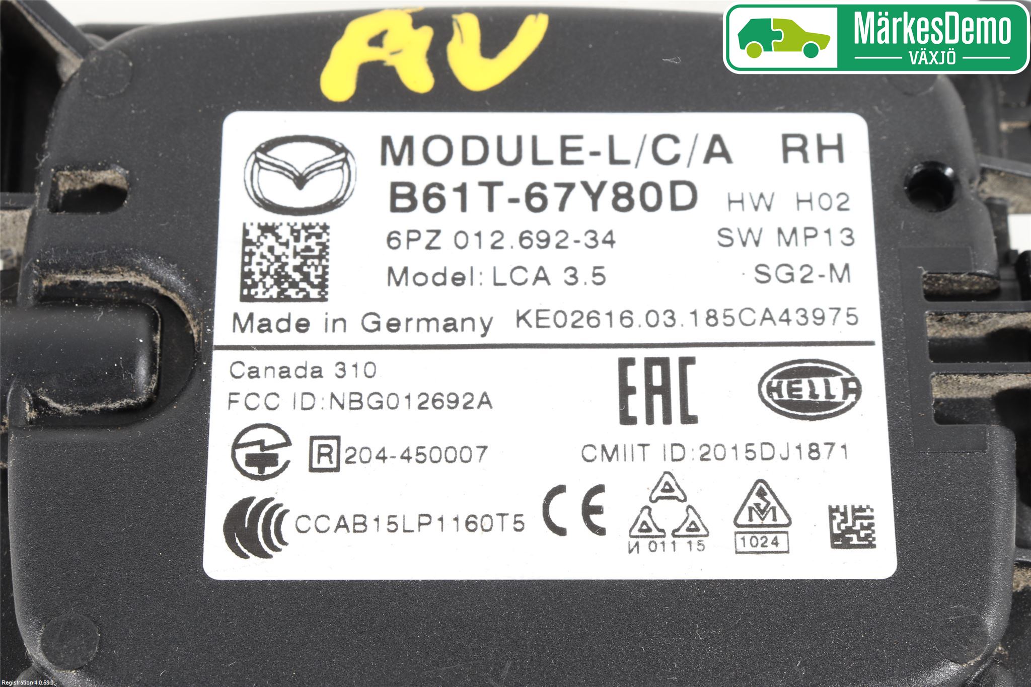 Mazda 3 III 14-19 Sensor Aktivt Kollisionsskydd