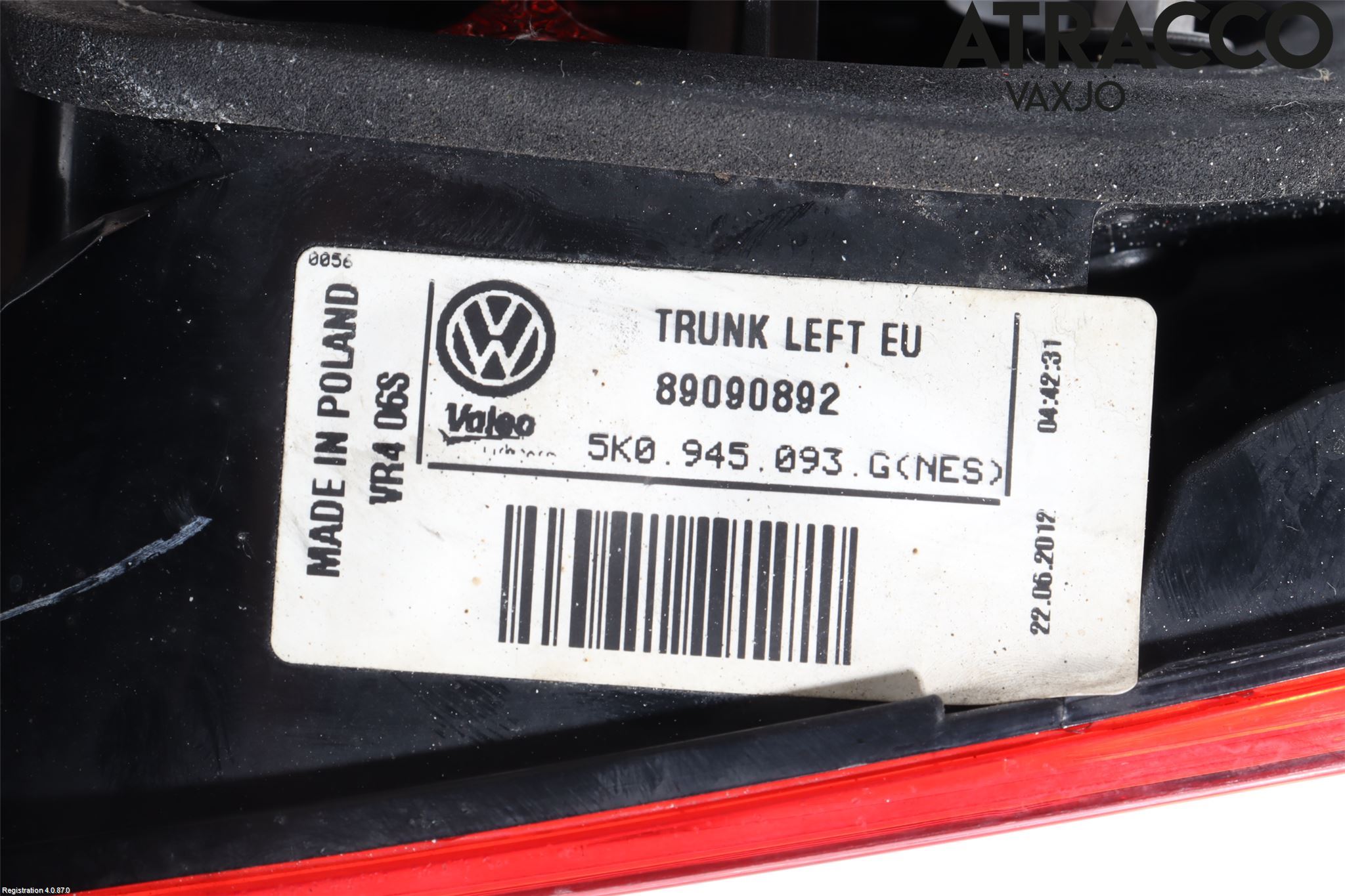Volkswagen VW GOLF VI 09-13 Bakljus Lucka Vä