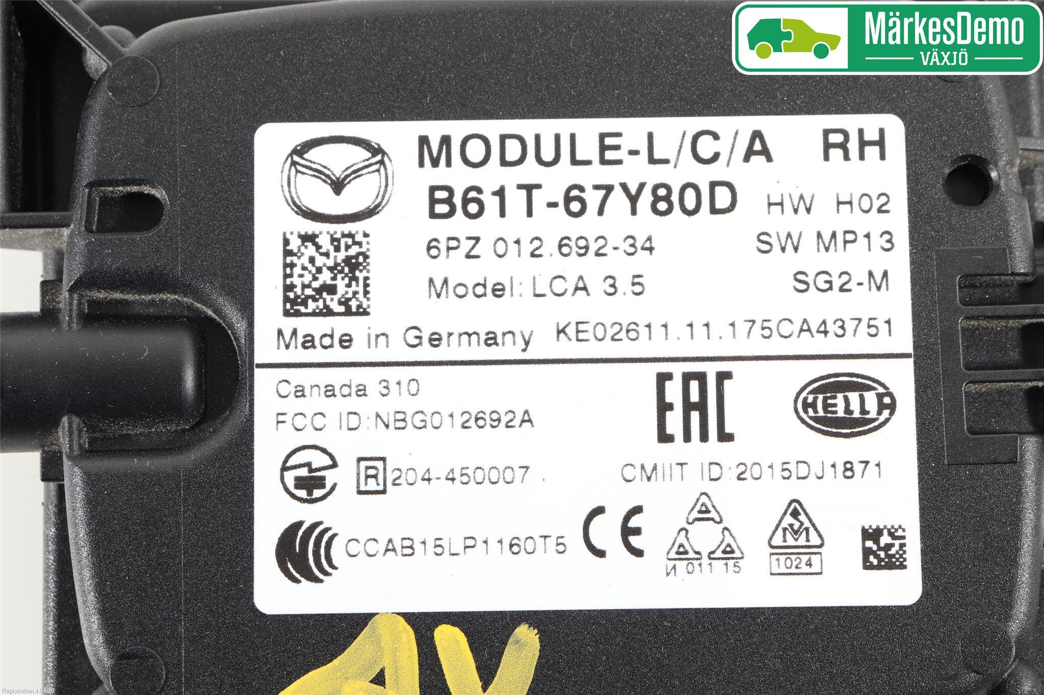 Mazda 3 III 14-19 Sensor Aktivt Kollisionsskydd