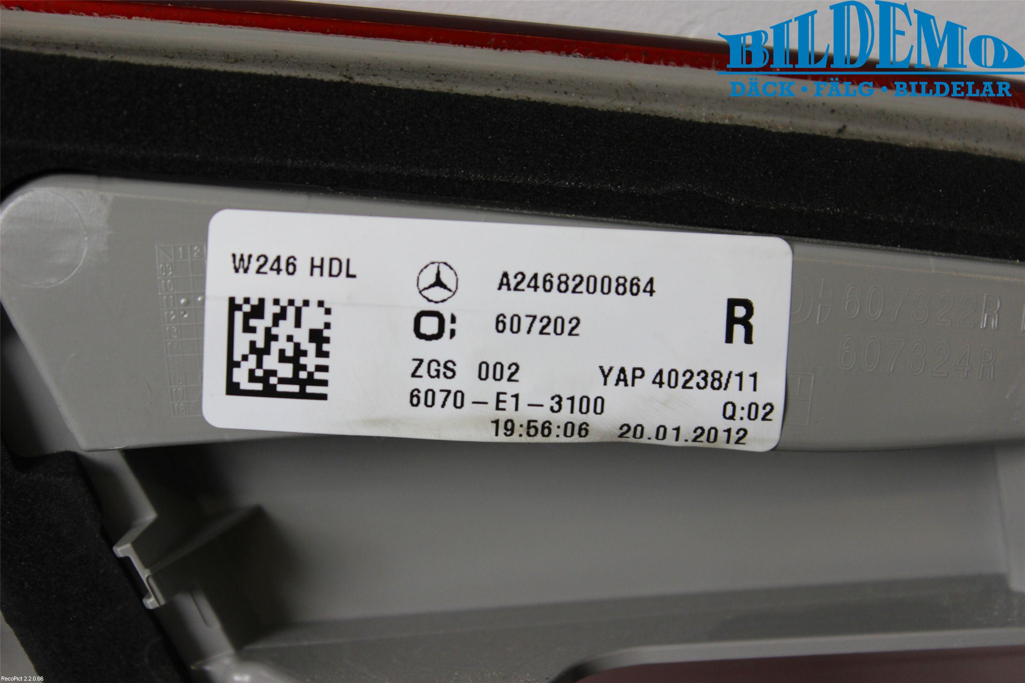 Mercedes-Benz MB B-KLASS (W246/W242) 12-19 Bakljus Lucka Hö