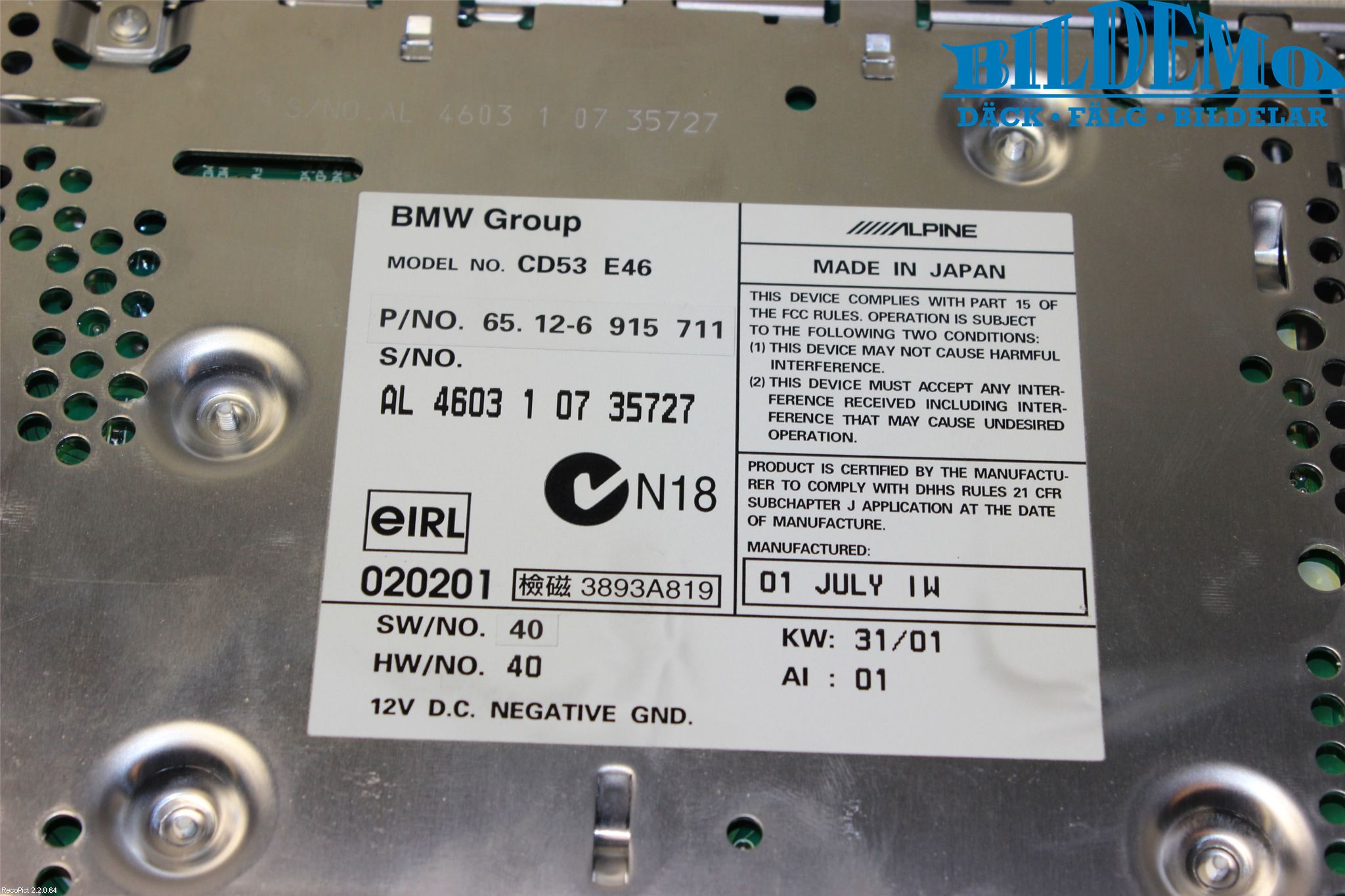 BMW 3 E46      98-05 Cd Radio - Multimediapanel