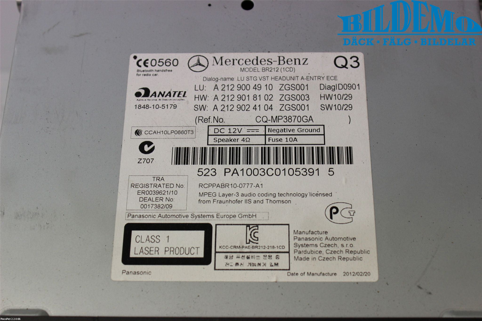 Mercedes-Benz MB E-KLASS (W212) 09-16 Cd Radio - Multimediapanel