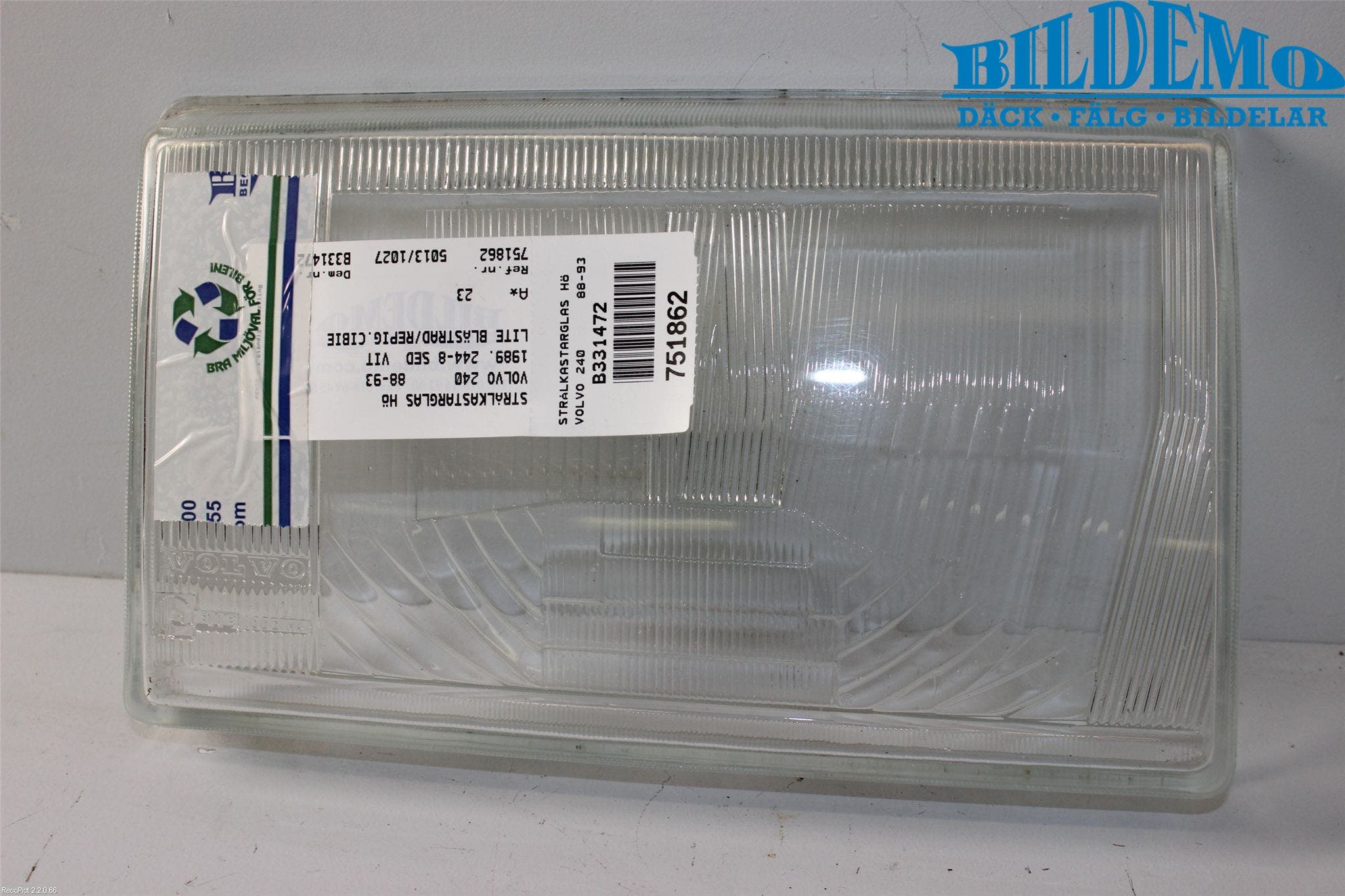 Volvo 240 88-93 Strålkastarglas Hö