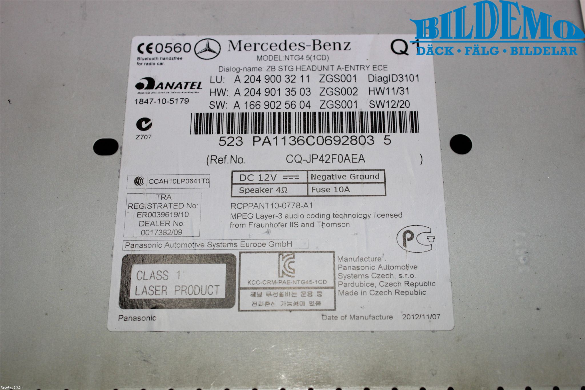 Mercedes-Benz MB C-KLASS (W204) 07-15 Cd Radio - Multimediapanel