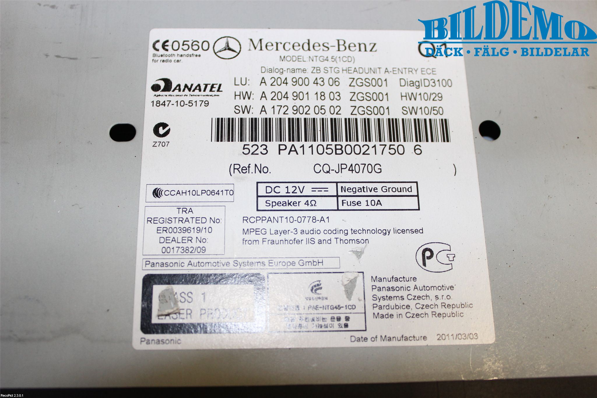 Mercedes-Benz MB C-KLASS (W204) 07-15 Cd Radio - Multimediapanel