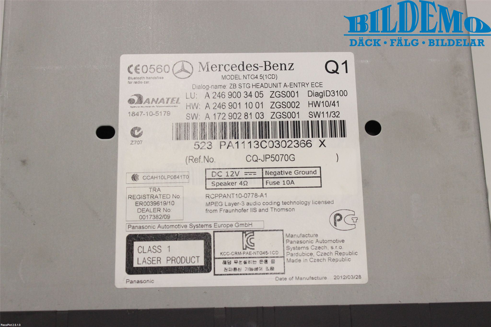 Mercedes-Benz MB B-KLASS (W246/W242) 12-19 Cd Radio - Multimediapanel