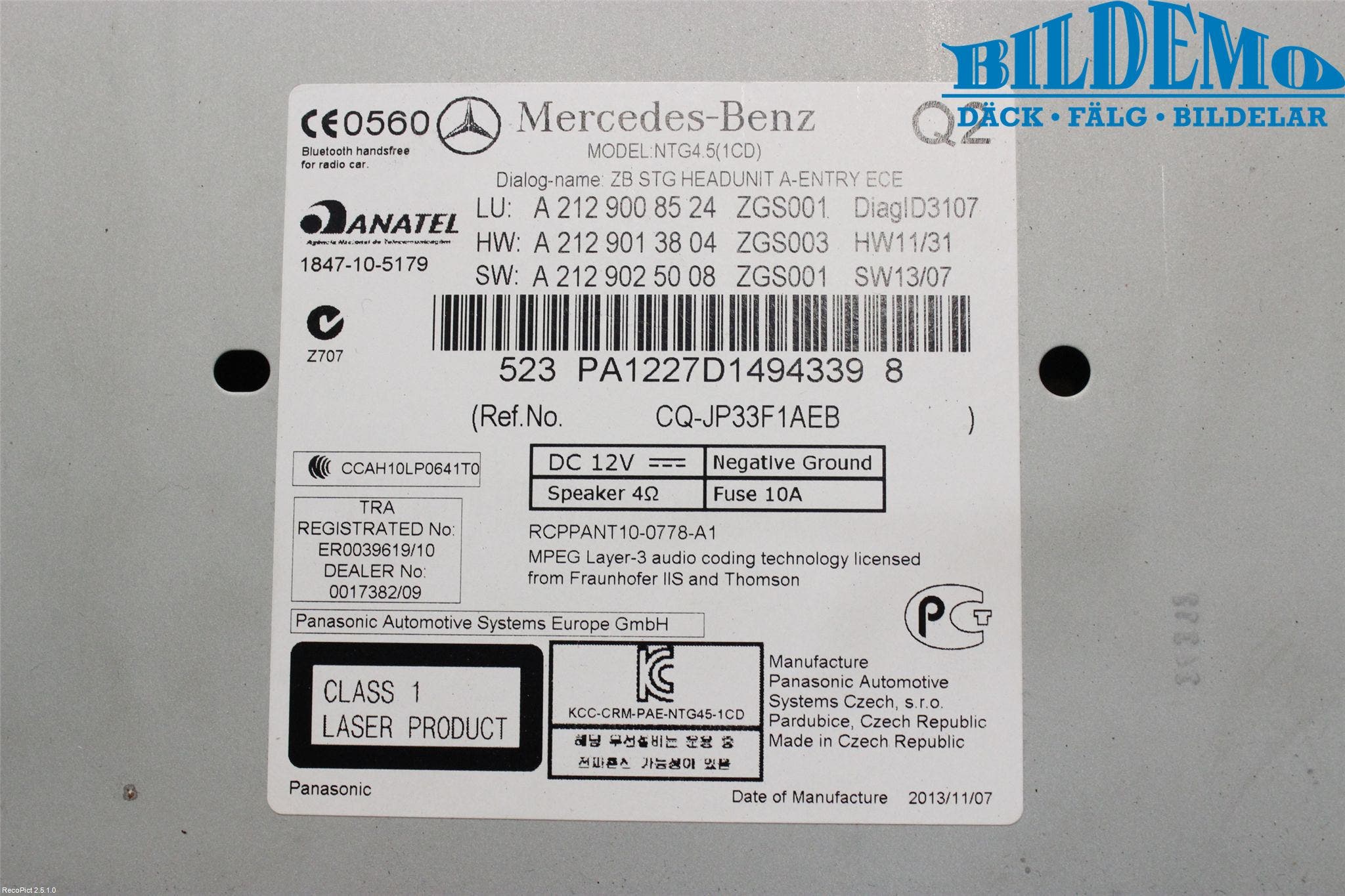 Mercedes-Benz MB E-KLASS (W212) 09-16 Cd Radio - Multimediapanel