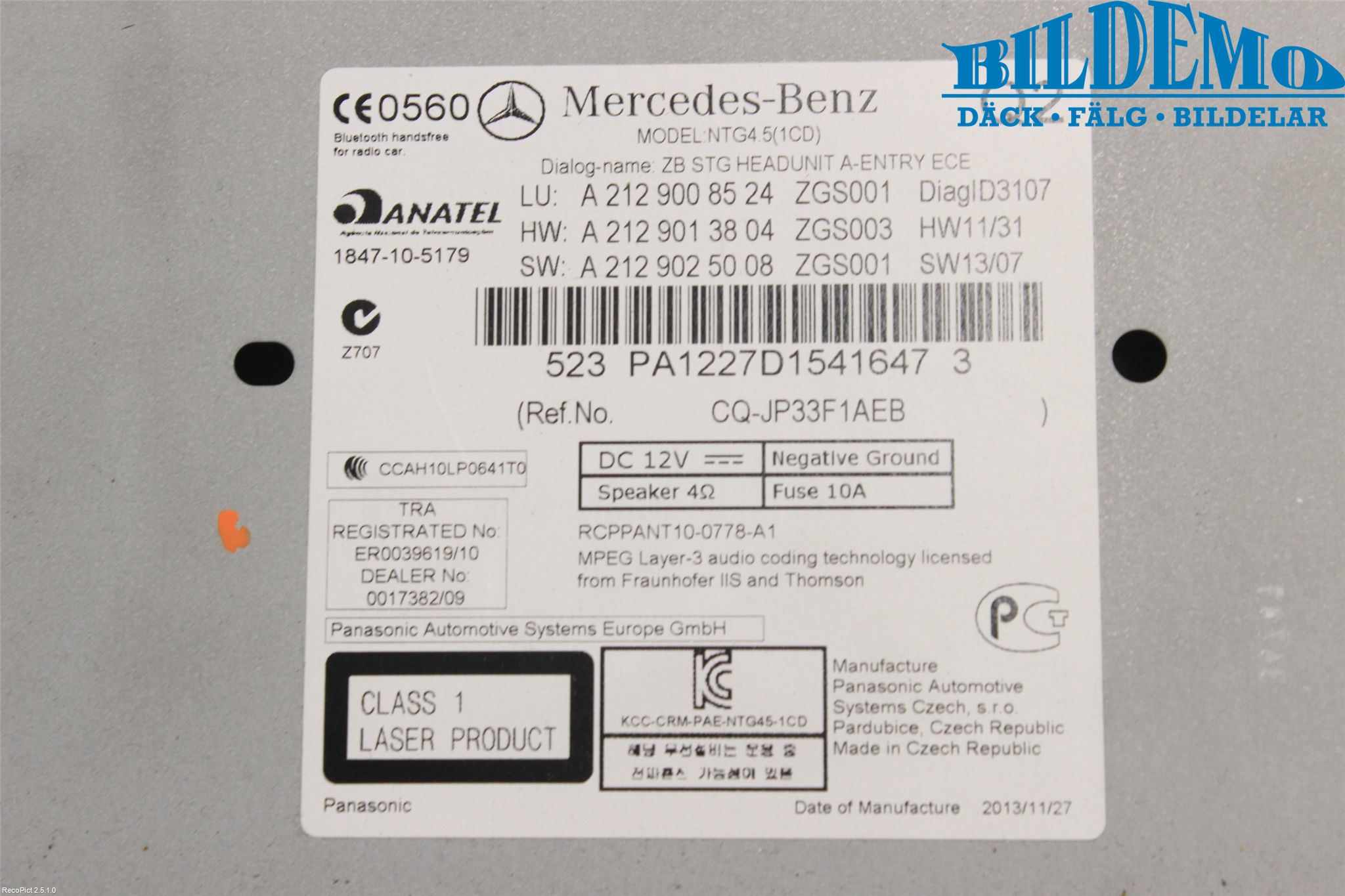 Mercedes-Benz MB E-KLASS (W212) 09-16 Cd Radio - Multimediapanel