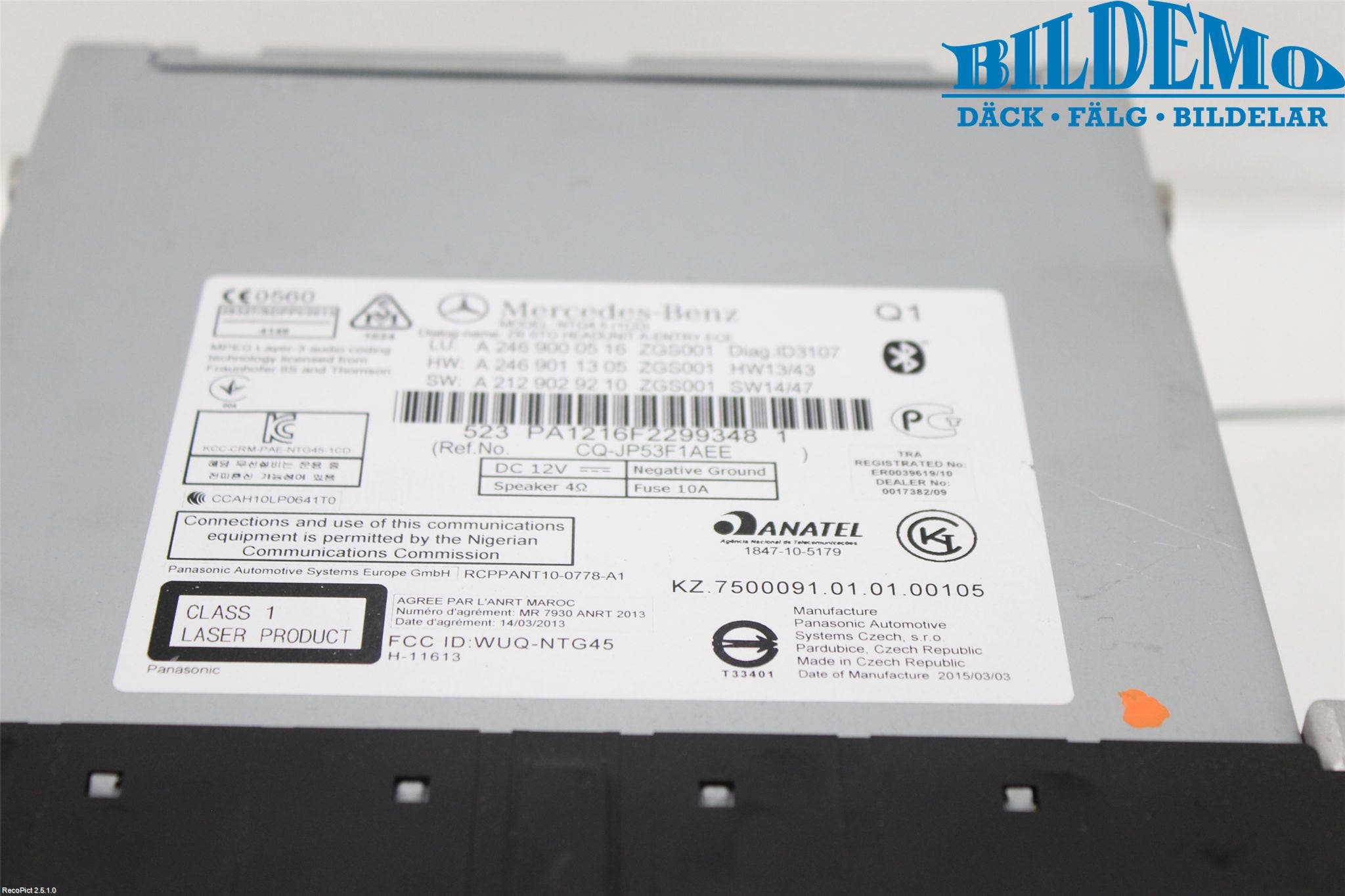 Mercedes-Benz MB A-KLASS (W176) 13-18 Cd Radio - Multimediapanel