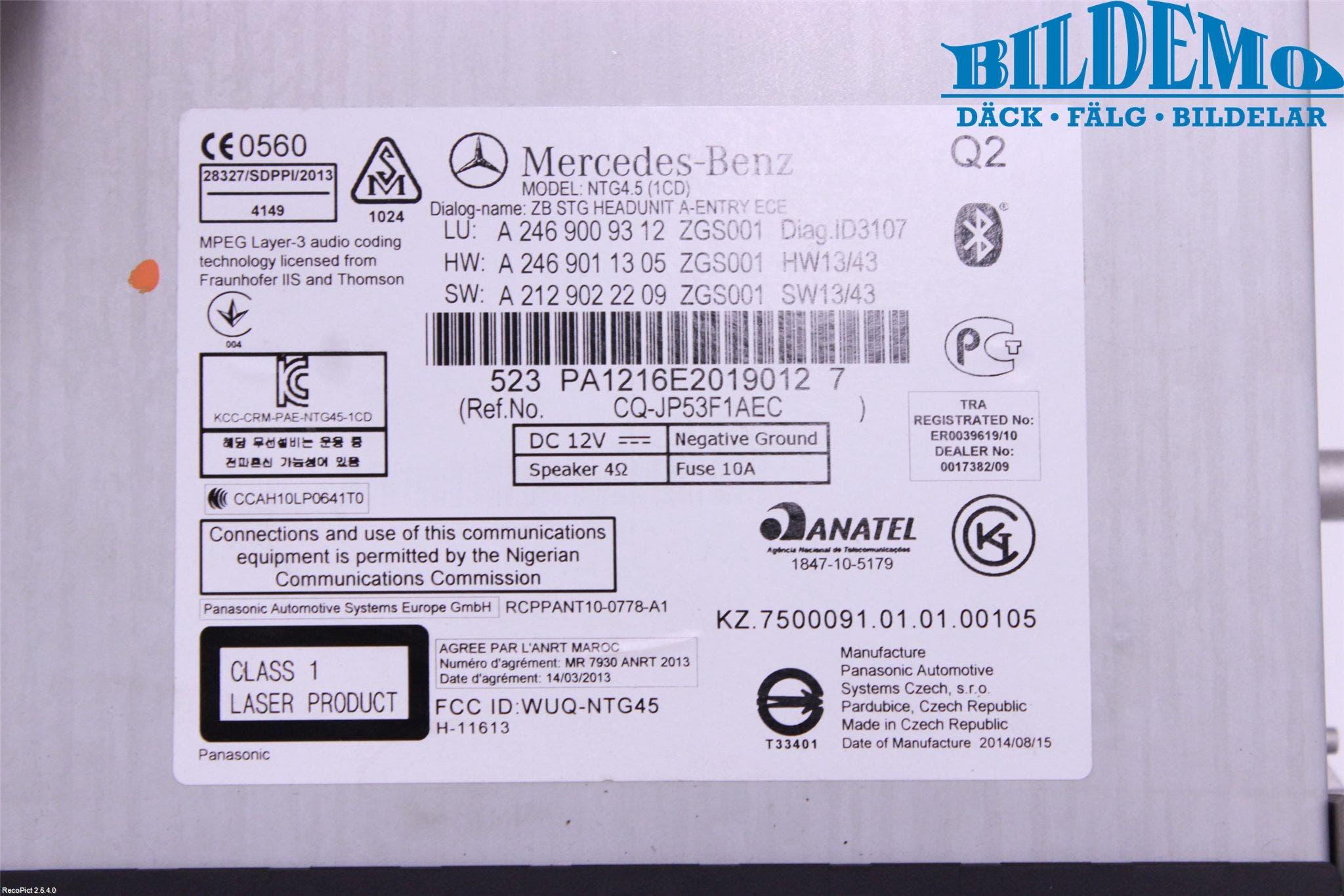 Mercedes-Benz MB B-KLASS (W246/W242) 12-19 Cd Radio - Multimediapanel