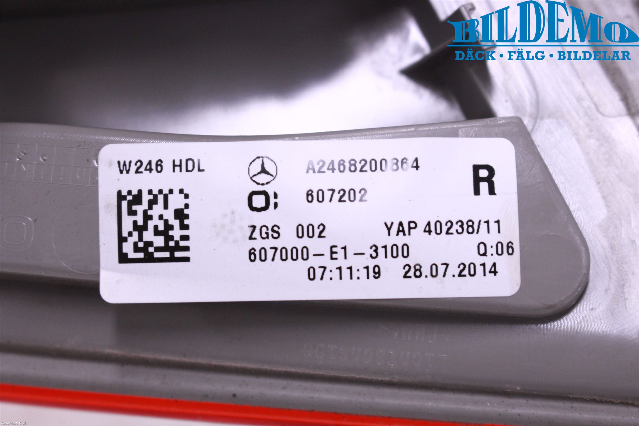 Mercedes-Benz MB B-KLASS (W246/W242) 12-19 Bakljus Lucka Hö