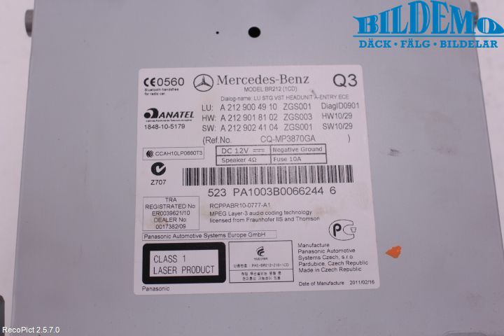 Mercedes-Benz MB E-KLASS (W212) 09-16 Cd Radio - Multimediapanel