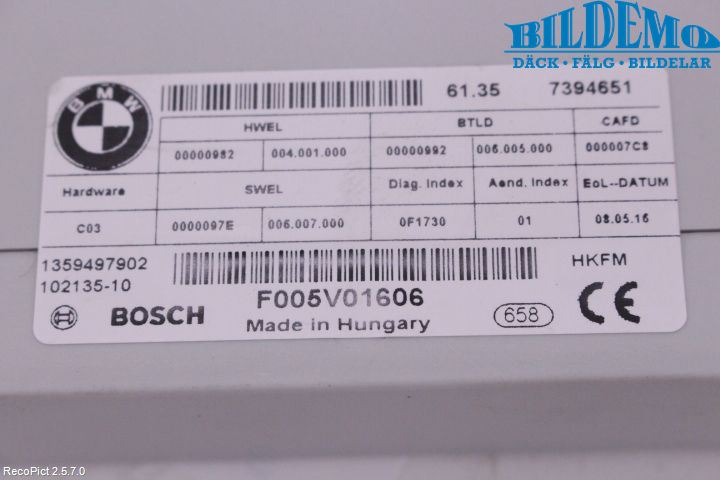 BMW 5 F10/F11/F18 09-17 Styrenhet Övrigt