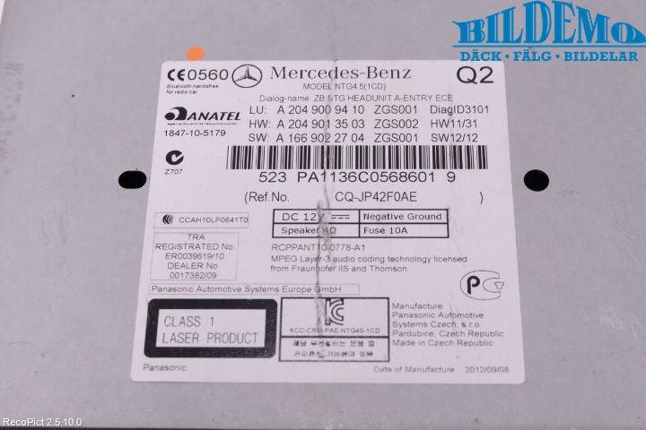 Mercedes-Benz MB C-KLASS (W204) 07-15 Cd Radio - Multimediapanel