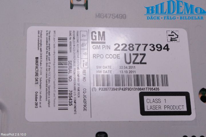 Opel MERIVA B 10-17 Cd Radio - Multimediapanel