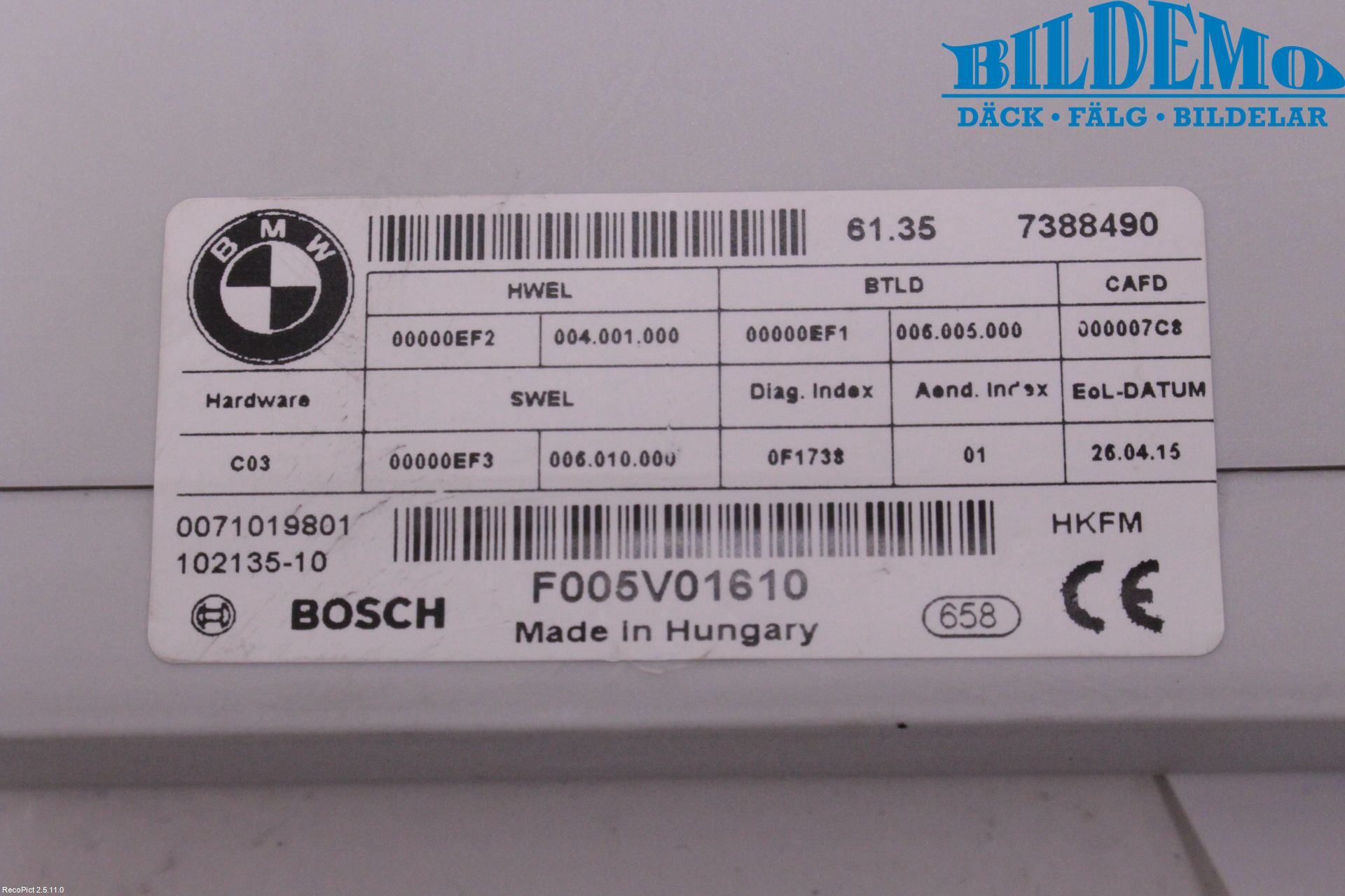 BMW 3 F30/F31/F80 12-19 Styrenhet Baklucka