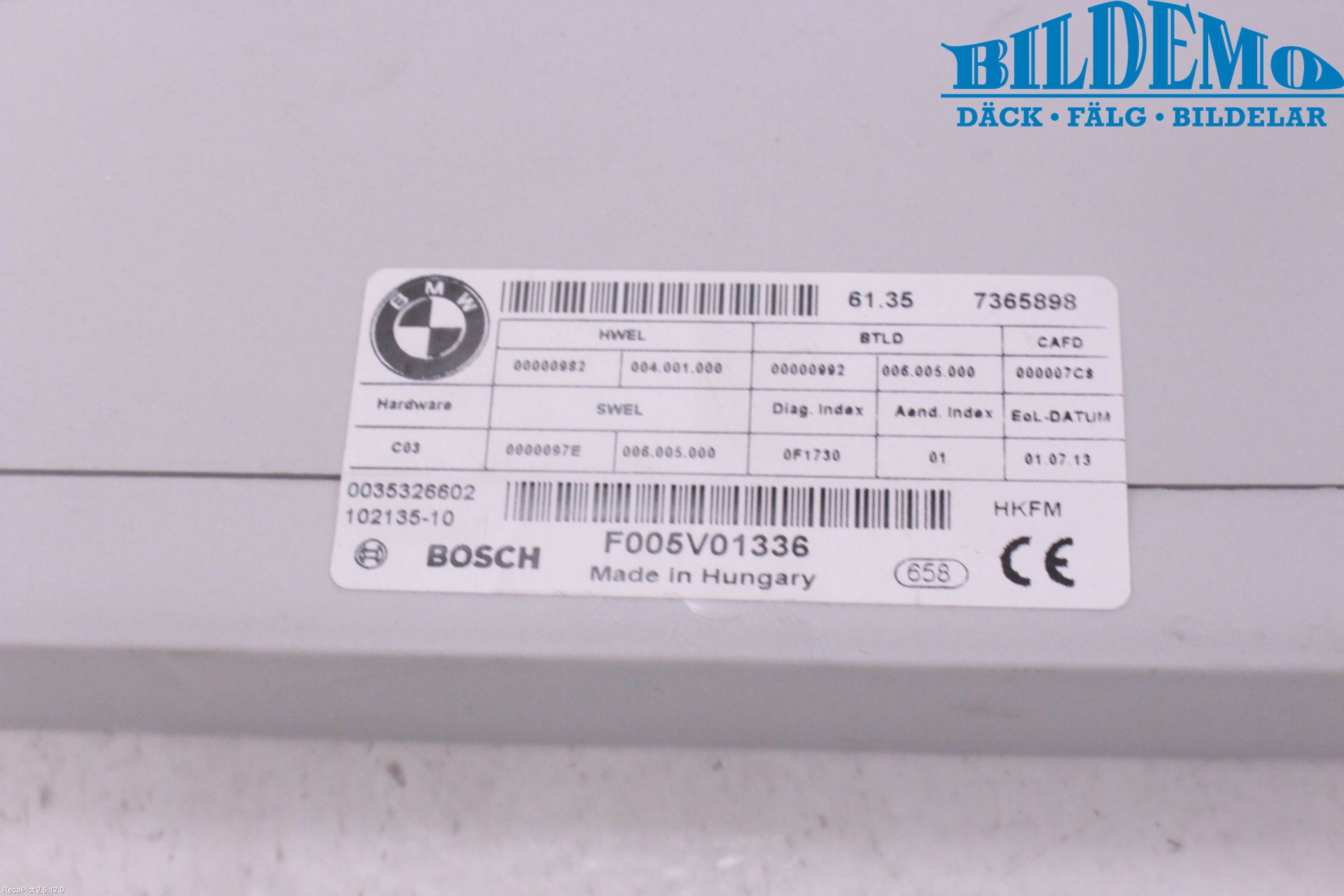 BMW 5 F10/F11/F18 09-17 Styrenhet Övrigt