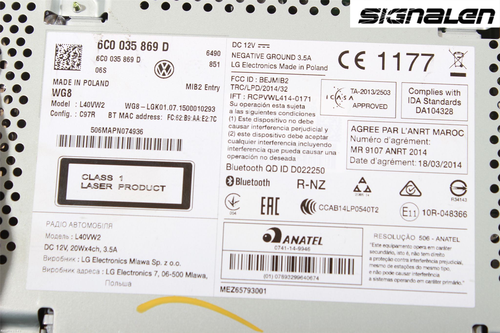 Volkswagen VW POLO 10-17 Radio