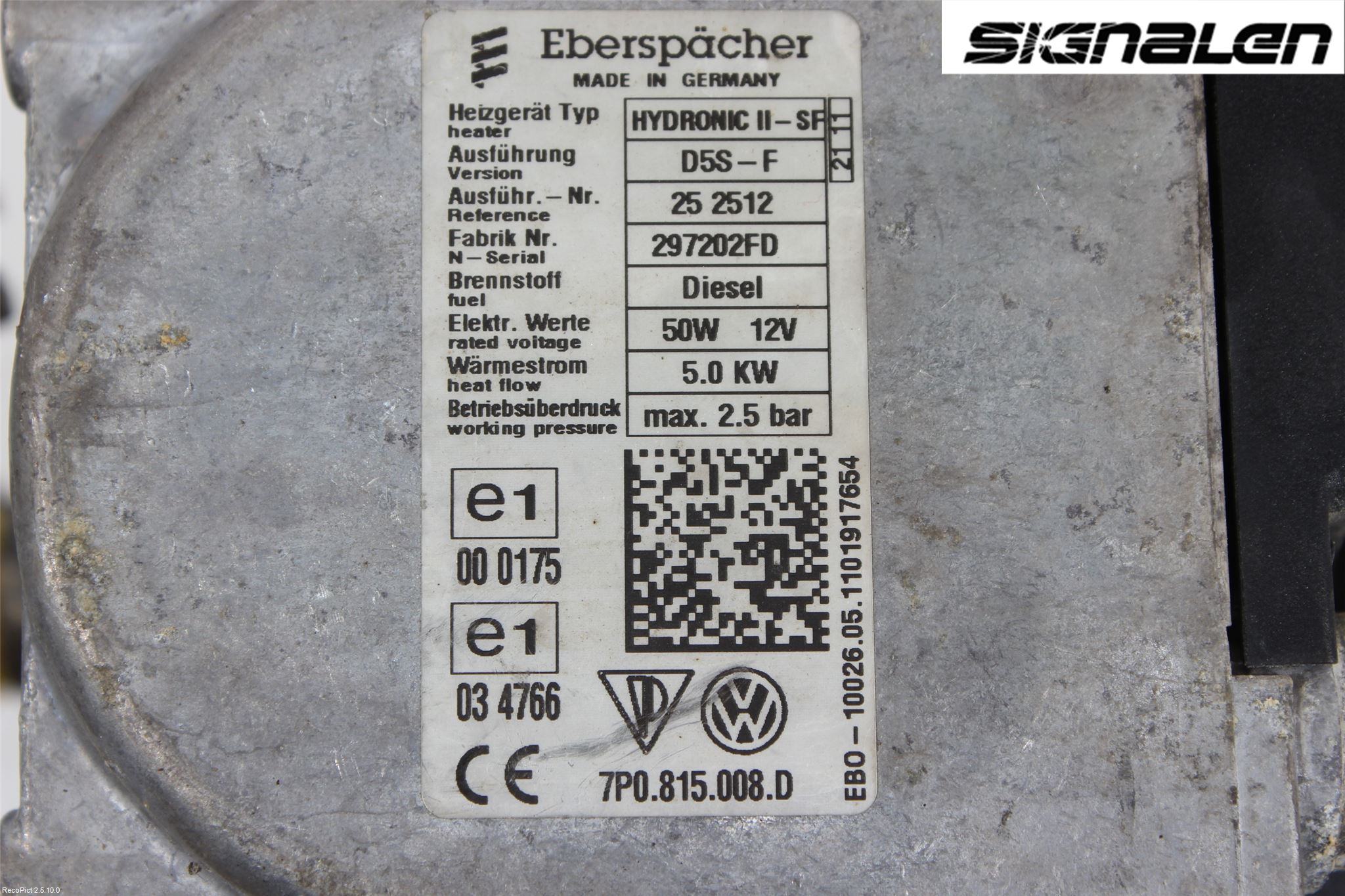 Volkswagen VW TOUAREG 7P 11-18 Dieselvärmare