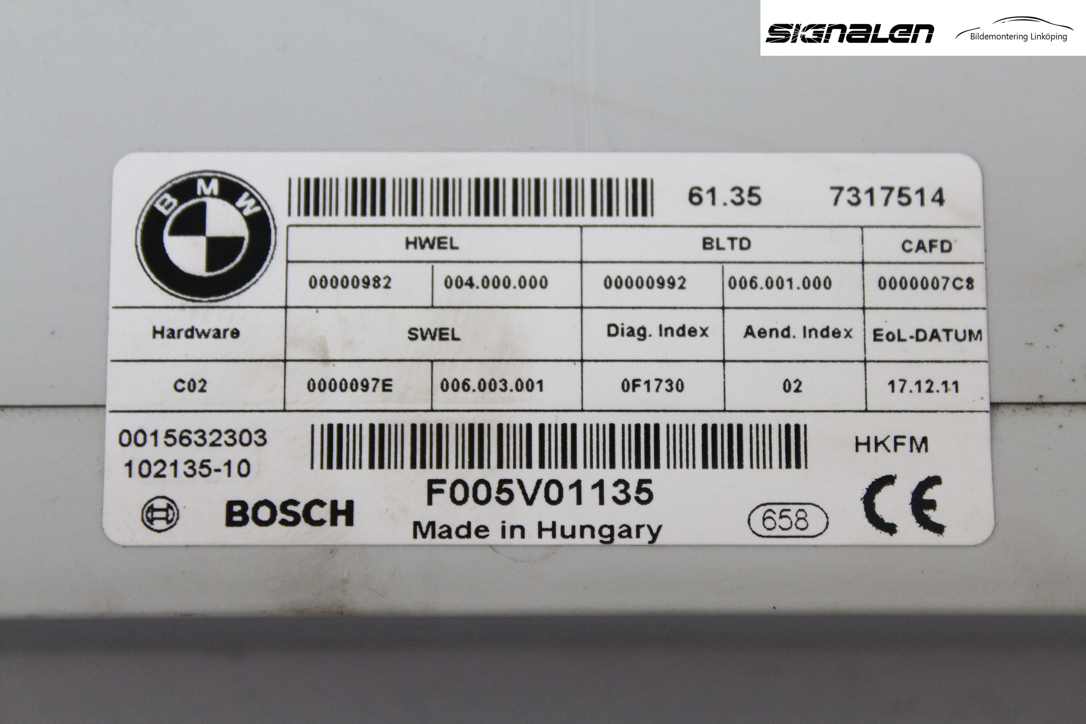 BMW 5 F10/F11/F18 09-17 Styrenhet Övrigt