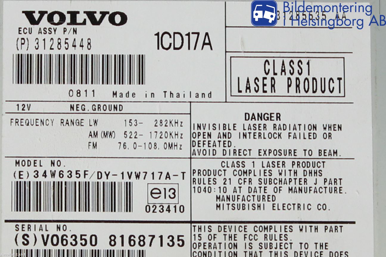 Volvo V50 08-12 Cd Radio - Multimediapanel
