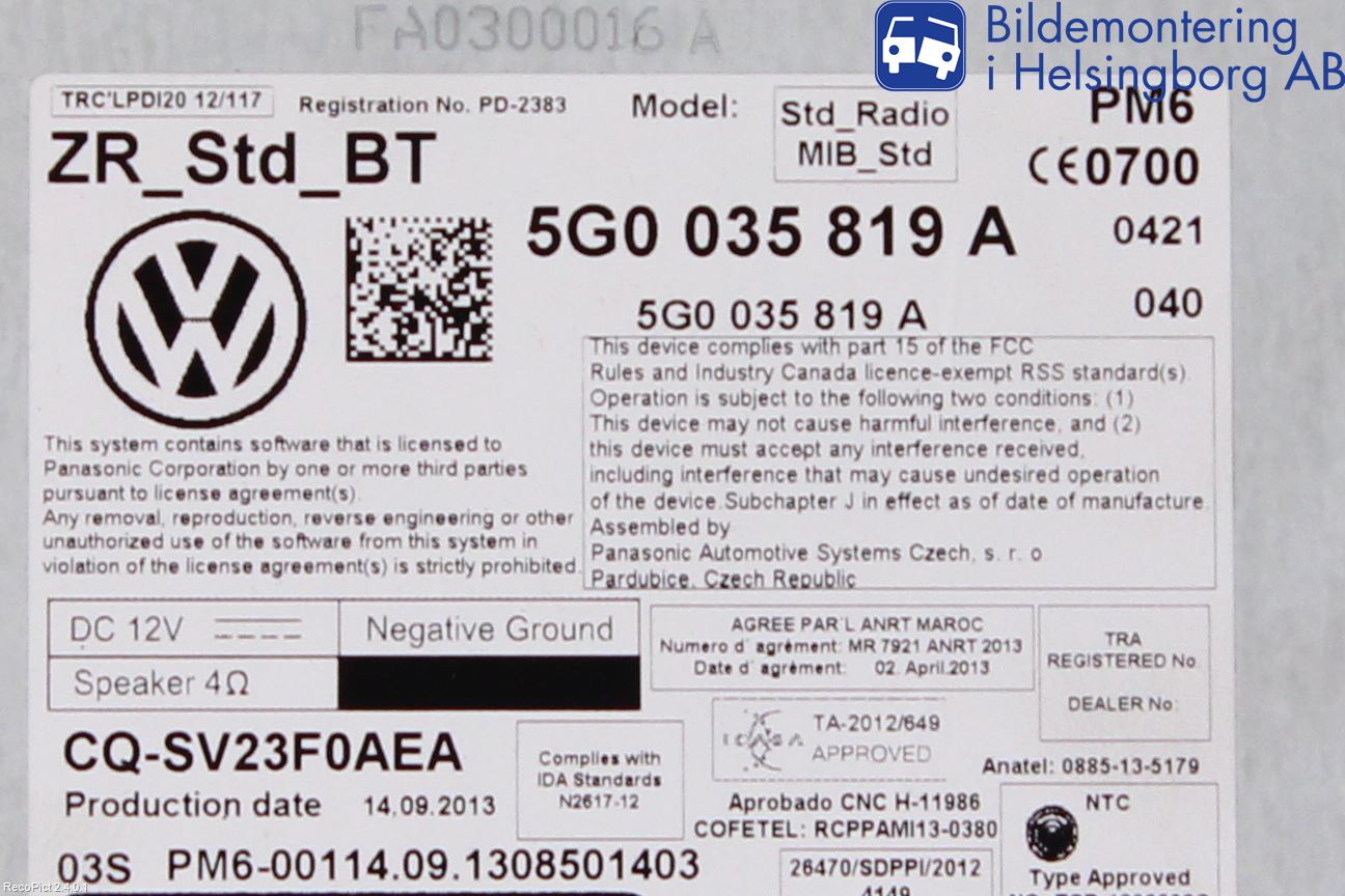 Volkswagen VW GOLF / E-GOLF VII 13-20 Cd Radio - Multimediapanel