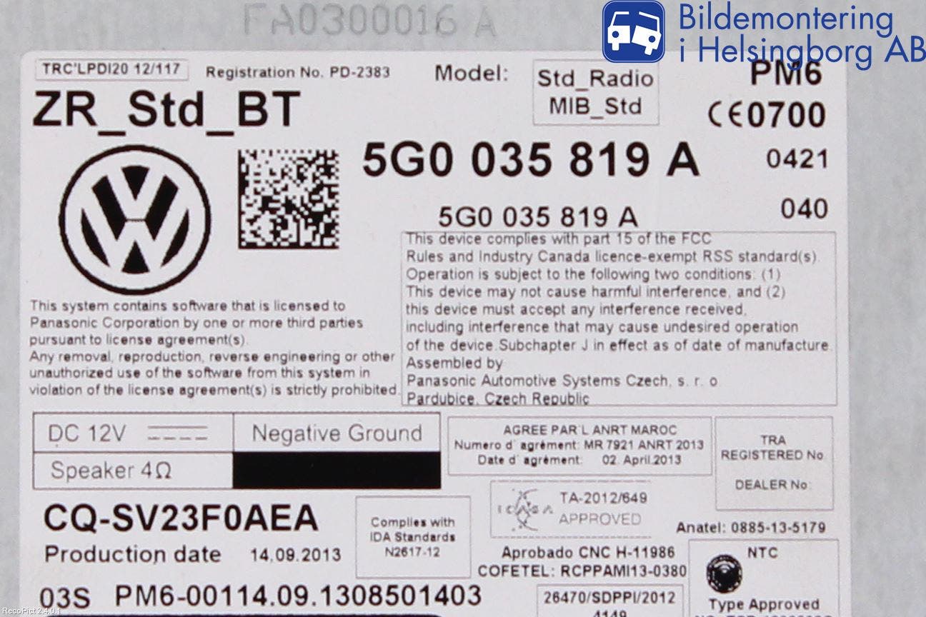 Volkswagen VW GOLF / E-GOLF VII 13-20 Cd Radio - Multimediapanel